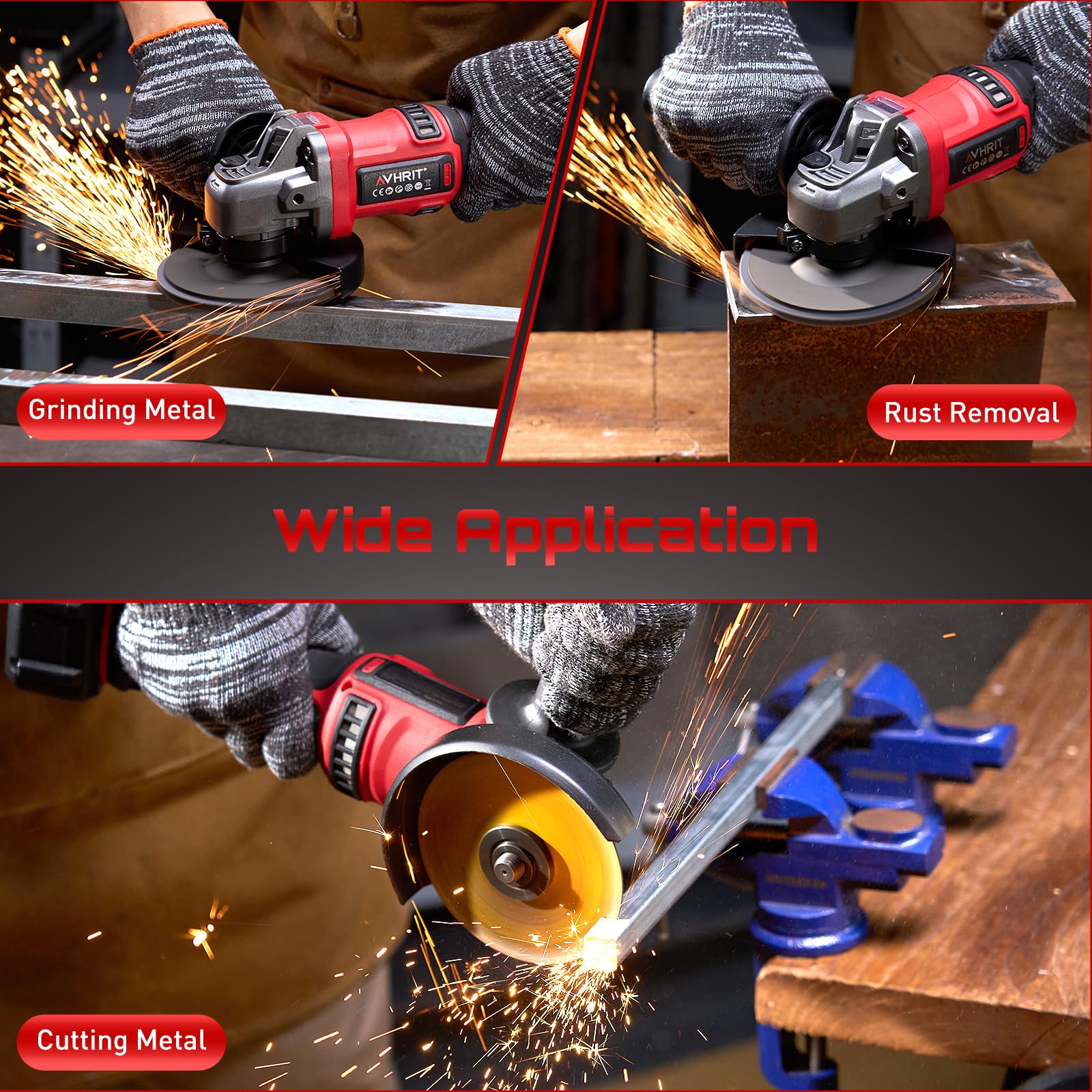 Amoladora angular con batería, 10.000RPM Amoladora Angular inalámbrica Motor Sin Escobillas, 2X4000mAh, 3 Velocidades, Bloqueo de Spindle Rápido, Mango Anti-Vibración para Cortar, Desbastar