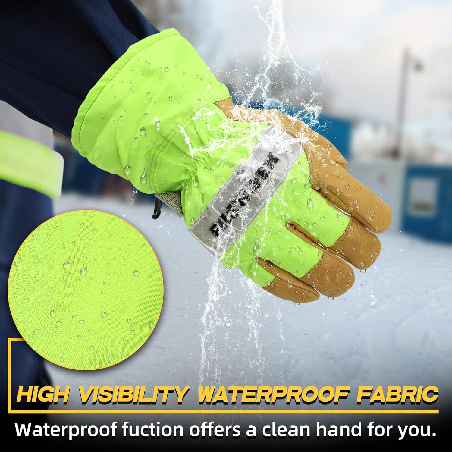 Reflective Winter Work Gloves, Waterproof Cold Weather Hi-Vis Safety Warm Gloves for Men & Women