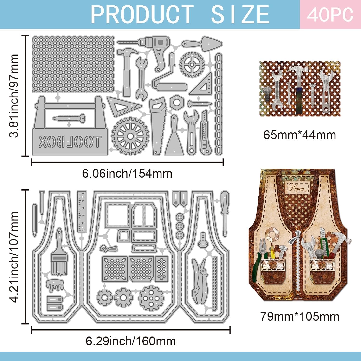 GLOBLELAND Tool Vest Cutting Dies for Card Making Repair Toolbox Die Cuts Gears Pegboard Metal Border Die Cut Dies Stencils for DIY Scrapbooking Embossing Photo Album Craft Decor