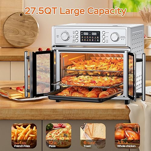 Miniatura 5 de Combo de horno tostador con freidora de aire de puerta francesa de 27.5 cuartos de galón, horno de encimera con 14 ajustes preestablecidos y control