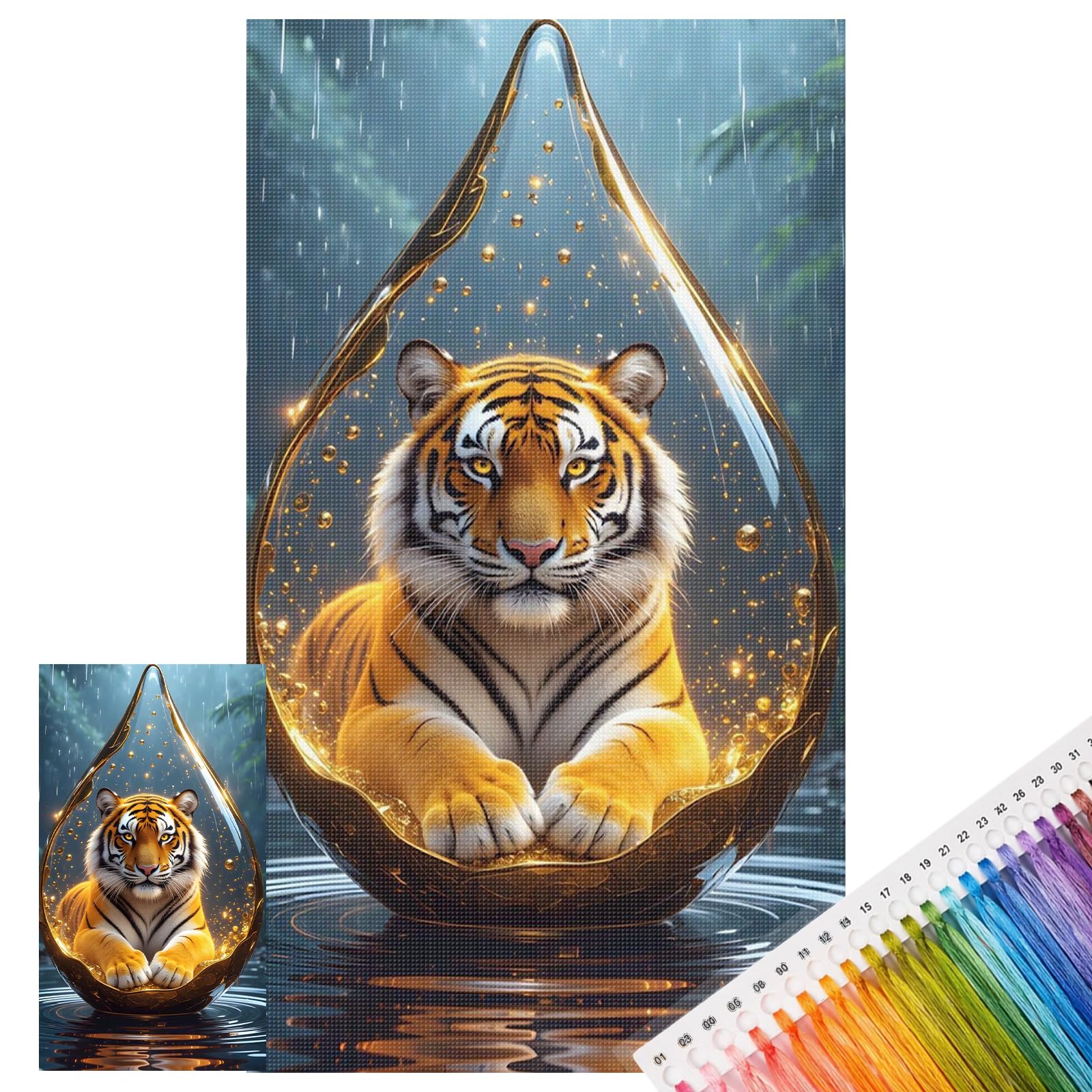 Poetrydraw Tiger In Teardrop Globe 11Ct Diy Cross Stitch Embroidery Kit Large 15.74X27.56inch Starter Kit For Beginners Home Decor