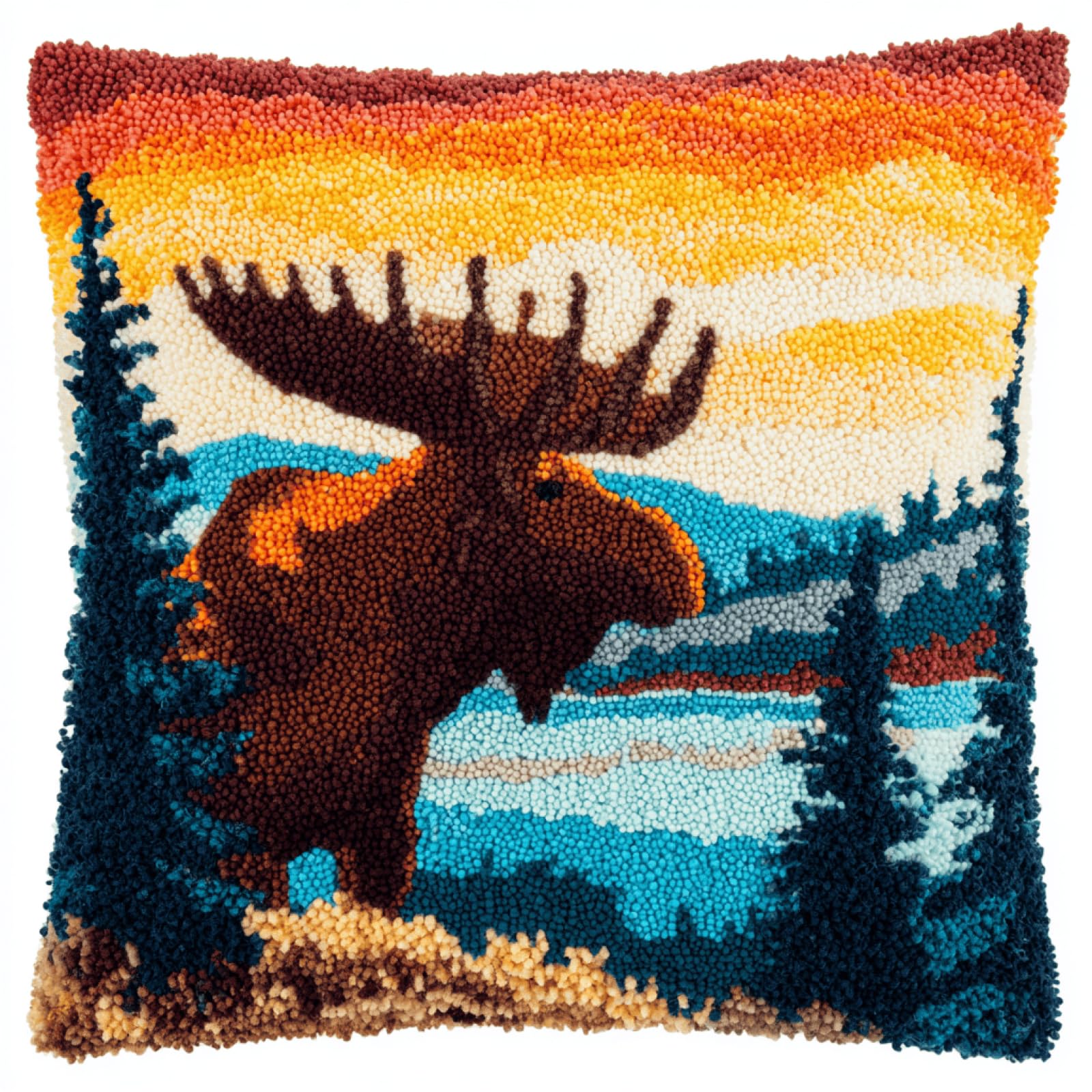 Kitphoenix Multicoloured Diy Latch Hook Cushion Kit 43X43 Cm Moose