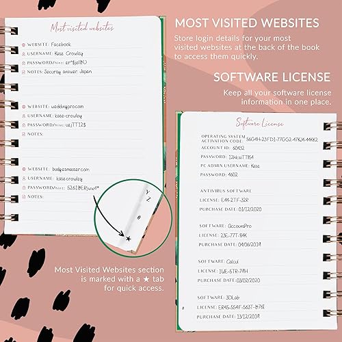 Miniatura 5 de PLANBERRY Libro de contraseñas premium - Pequeño organizador de direcciones de Internet con pestañas A-Z - Guardián de contraseñas de sitio web de