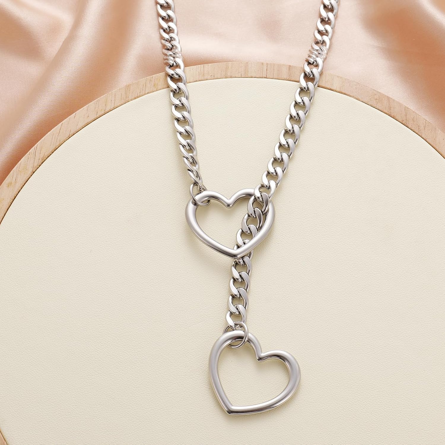 Heart Slip Chain Necklaces for Women,Stainless Steel O-Ring Adjustable Lariat Y-Necklace,Punk Gothic Cuban Collar Choker Necklace for women - Image 8