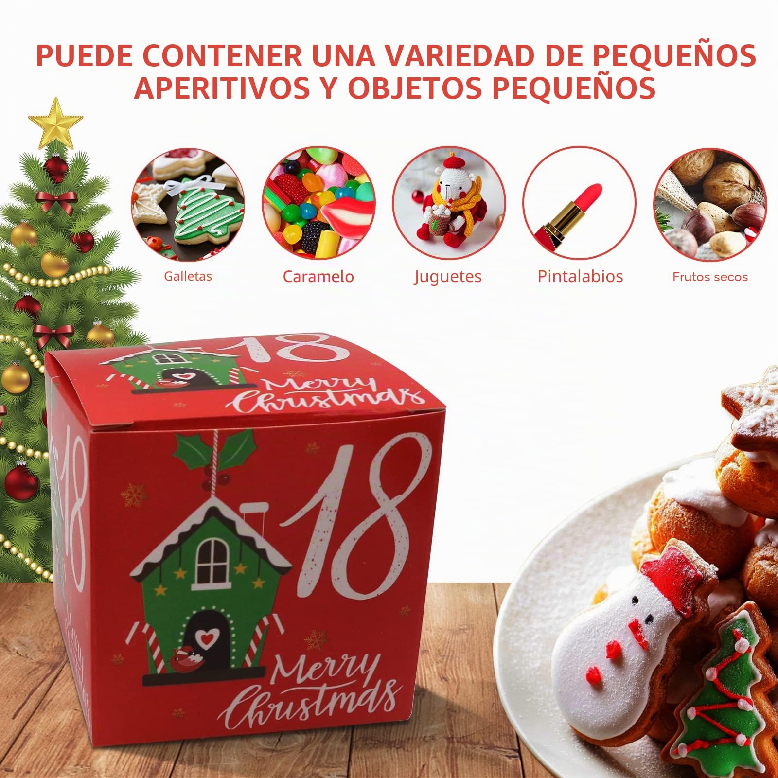 Calendario de Adviento 2025 Calendario de Adviento DIY Vacío con Números 24 Cajas Cuadradas para Navidad Caja Papel para Caramelos Dulces Galletas Chocolates (Caja)