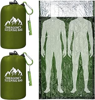 Oudain 2 Pcs XL Emergency Sleeping Bag 94.5" x 49.2" Waterproof Survival Sleeping Bag with Whistle Carabiner Portable Thermal Bivy Sack Emergency Blankets for Camping Hiking Outdoor
