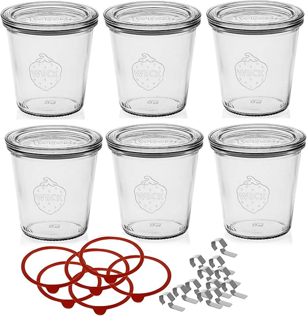 Weck Airtight Clip-Close Sealed 290 ml Jar with Lid 80 mm, Pack of 6, Glass, Transparent