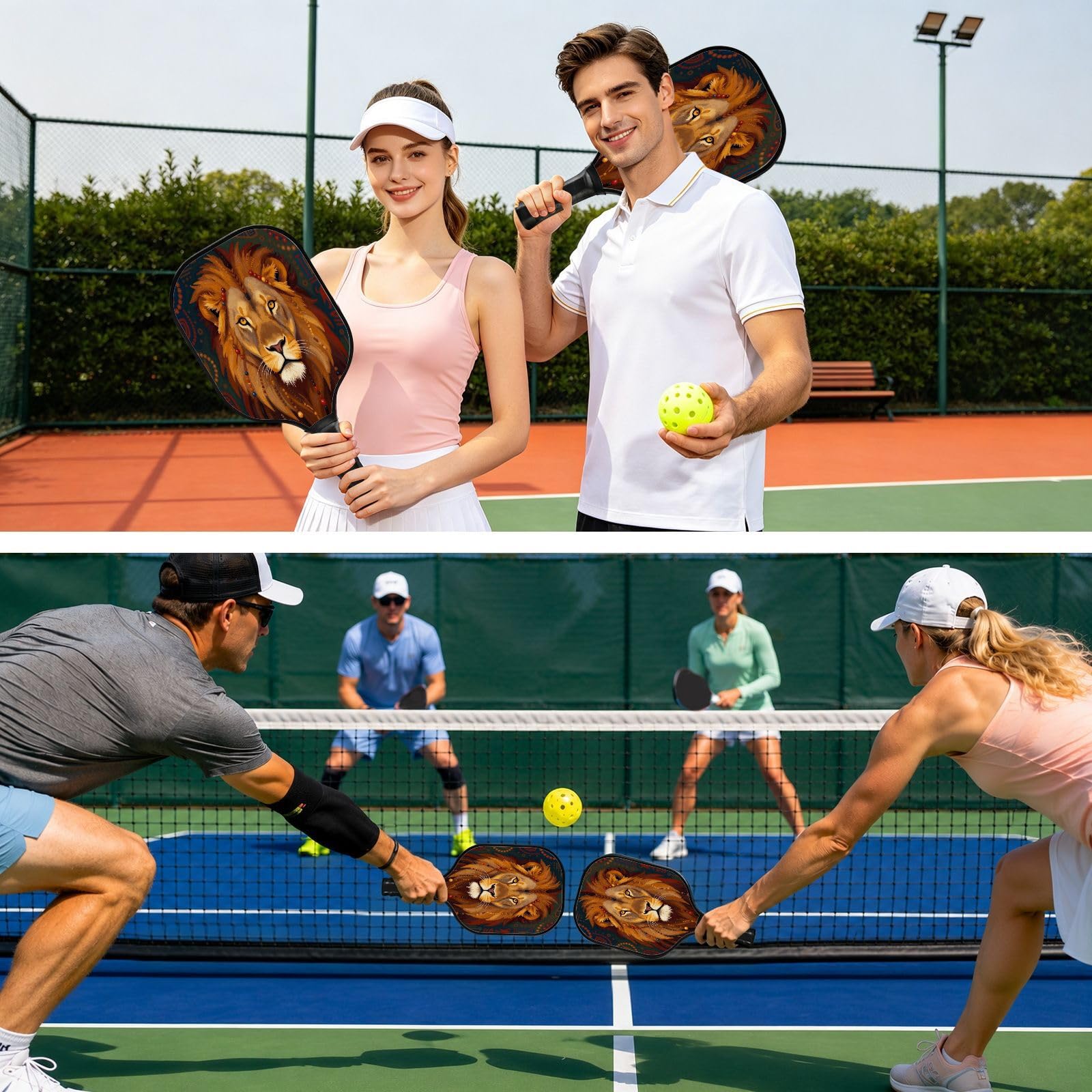Leone con dreadlocks Stampa artistica a basse vibrazioni Carbon Pickleball