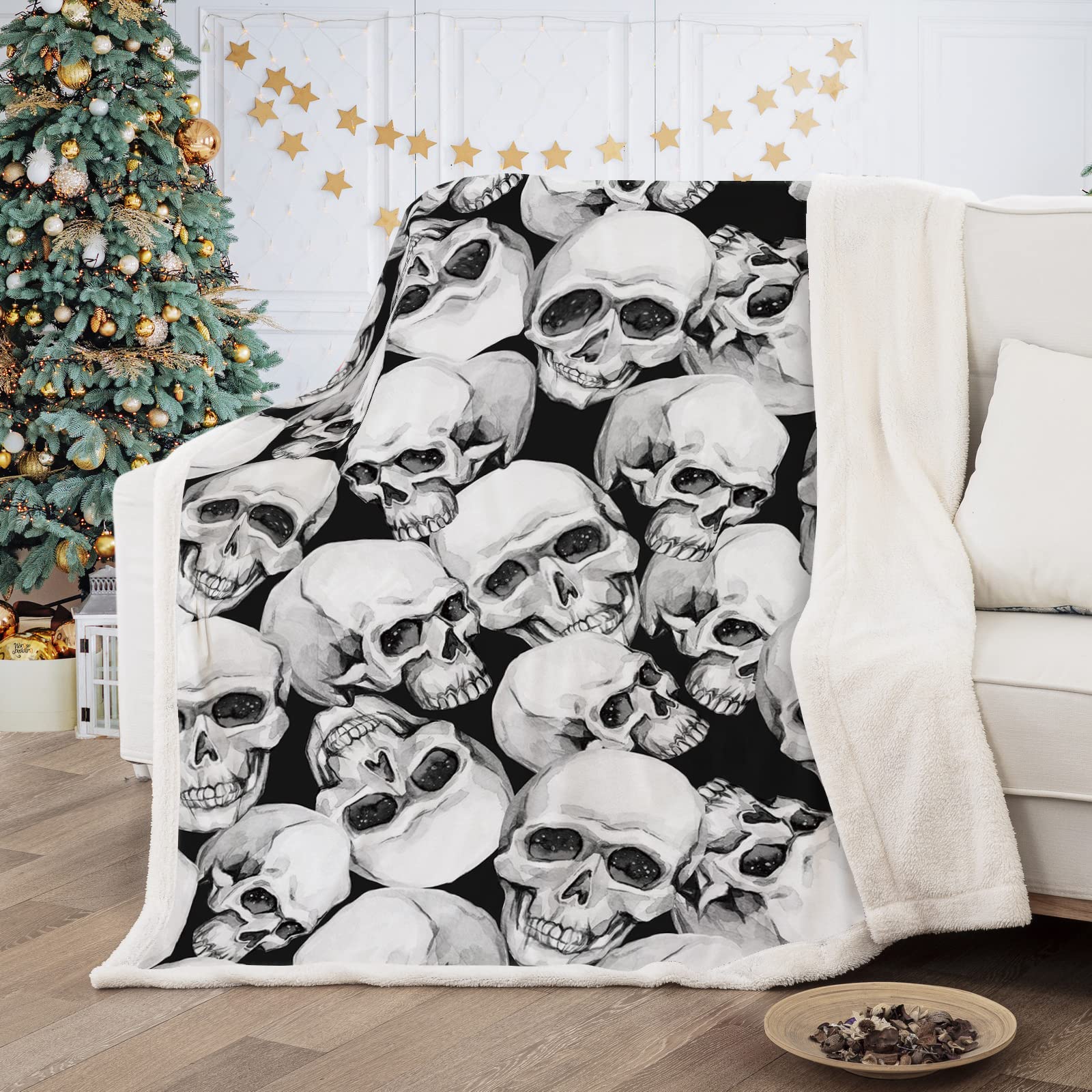 DJY Christmas 3D Skull Fleece Blanket - Soft Plush Thick Warm