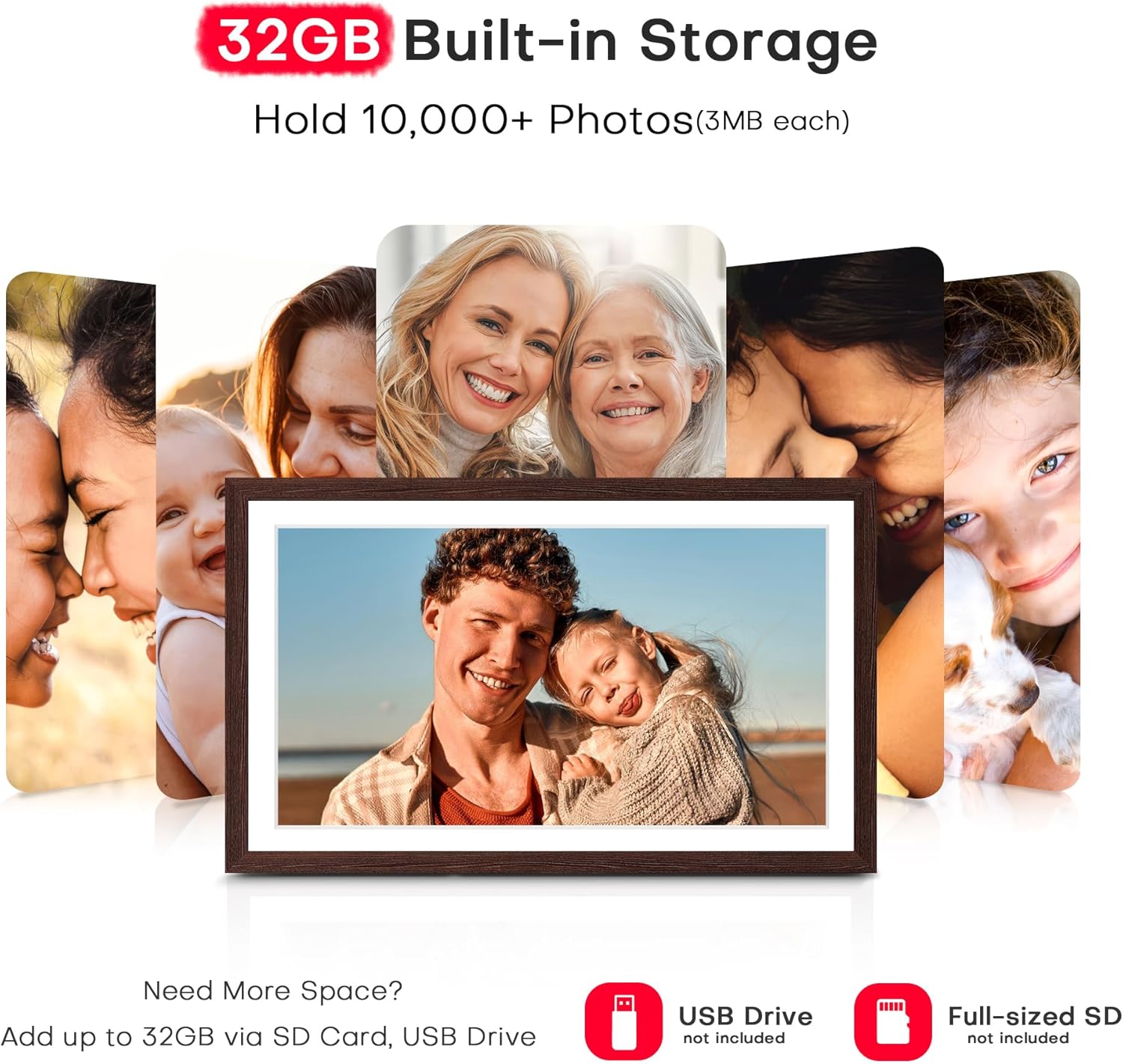 Digital Picture Frame, 10.1 inch Frameo Digital Frame WiFi, 1280 * 800 IPS HD Touchscreen, 32GB Storage, Instant Share Pictures Video, Smart Photo Frame Electronic, Gifts for Mom, Grandma, Woodgrain