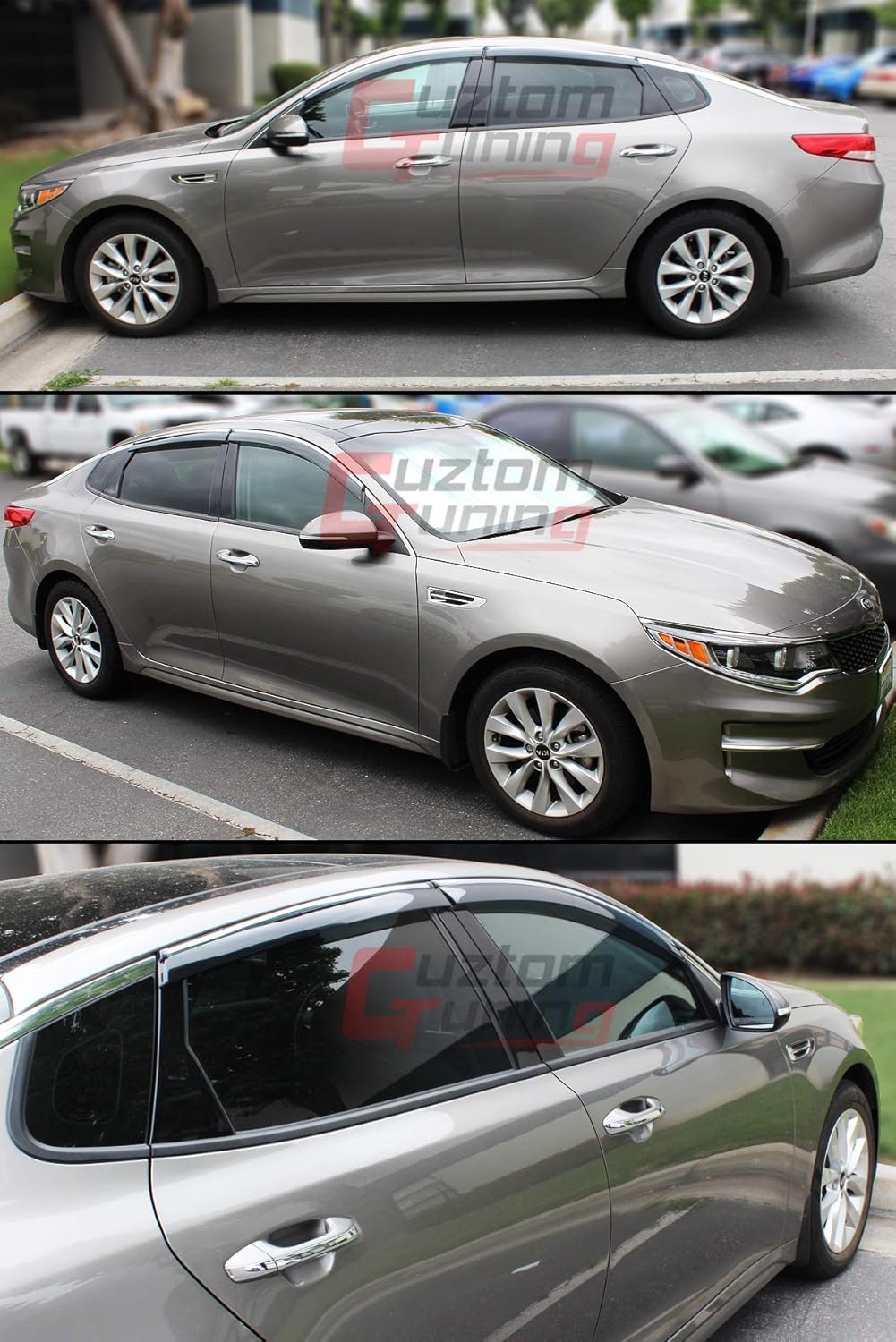 Smoke Tinted Clip on Window Visor Rain Guard W/Chrome Trim Fits for 2016-2019 KIA Optima