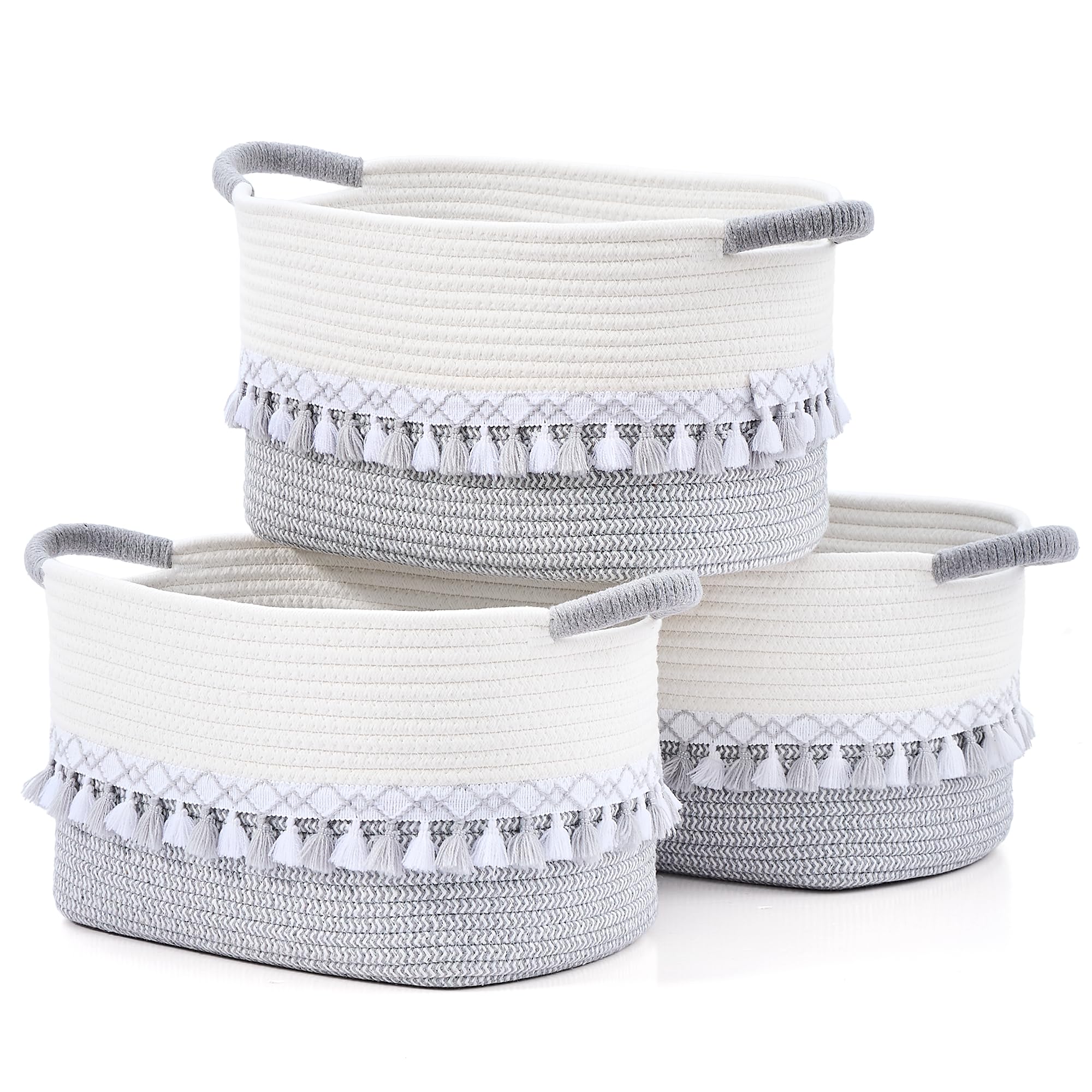 Storage Baskets for Shelves, 3 Pack Woven Cotton Rope Baskets