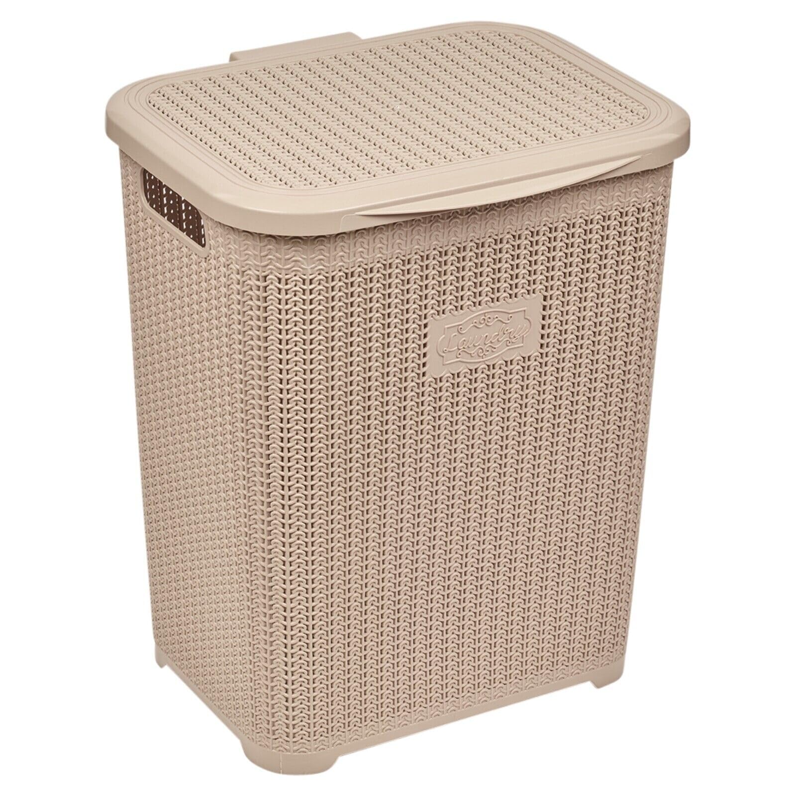 Urbnliving Cappuccino 45L Plastic Laundry Basket Dirty Clothes Washing Storage Hamper With Handles & Lid (Cappuccino)
