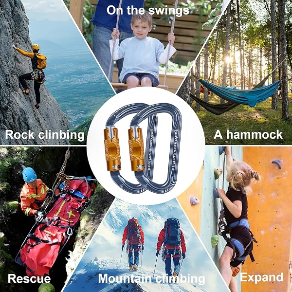 Moschettone da Arrampicata, Alluminio Ultralight Moschettoni Arrampicata per Arrampicata, Doppia, Campeggio Altalena Amache - 5