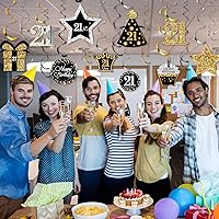 Vista 6 de 30 piezas de decoraciones de fiesta de cumpleaños 21, tarjetas decorativas para fiesta de cumpleaños 21 y remolinos colgantes para decoración