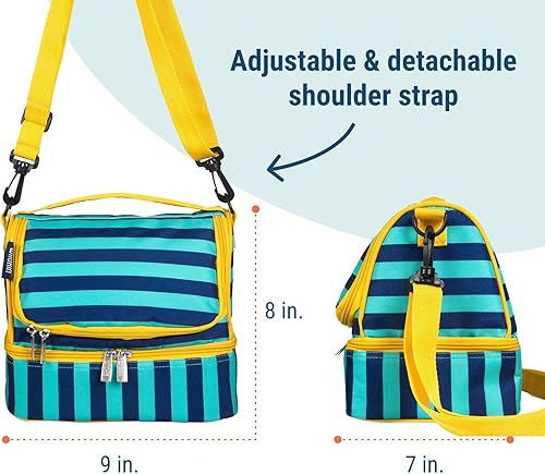 Miniatura 3 de Wildkin Bolsa de almuerzo aislada con dos compartimentos para niños, lista para la escuela y los viajes, rayas azules