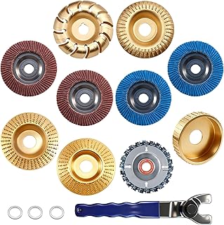 14PCS Wood Carving Disc Set for 4" or 4 1/2" Angle Grinder Attachments Stump Tool Grinding Wheel Disc with 5/8" Adapter Ring,Woodworking Grinder Attachment for Cutting, Grinding, Shaping and Sanding
