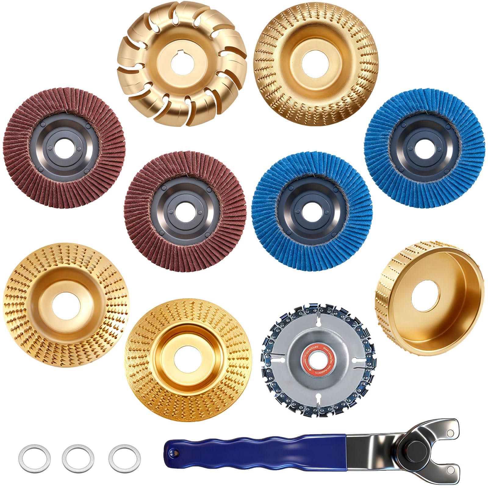 Wood Carving Disc Set - 14 Pcs for Angle Grinder -1