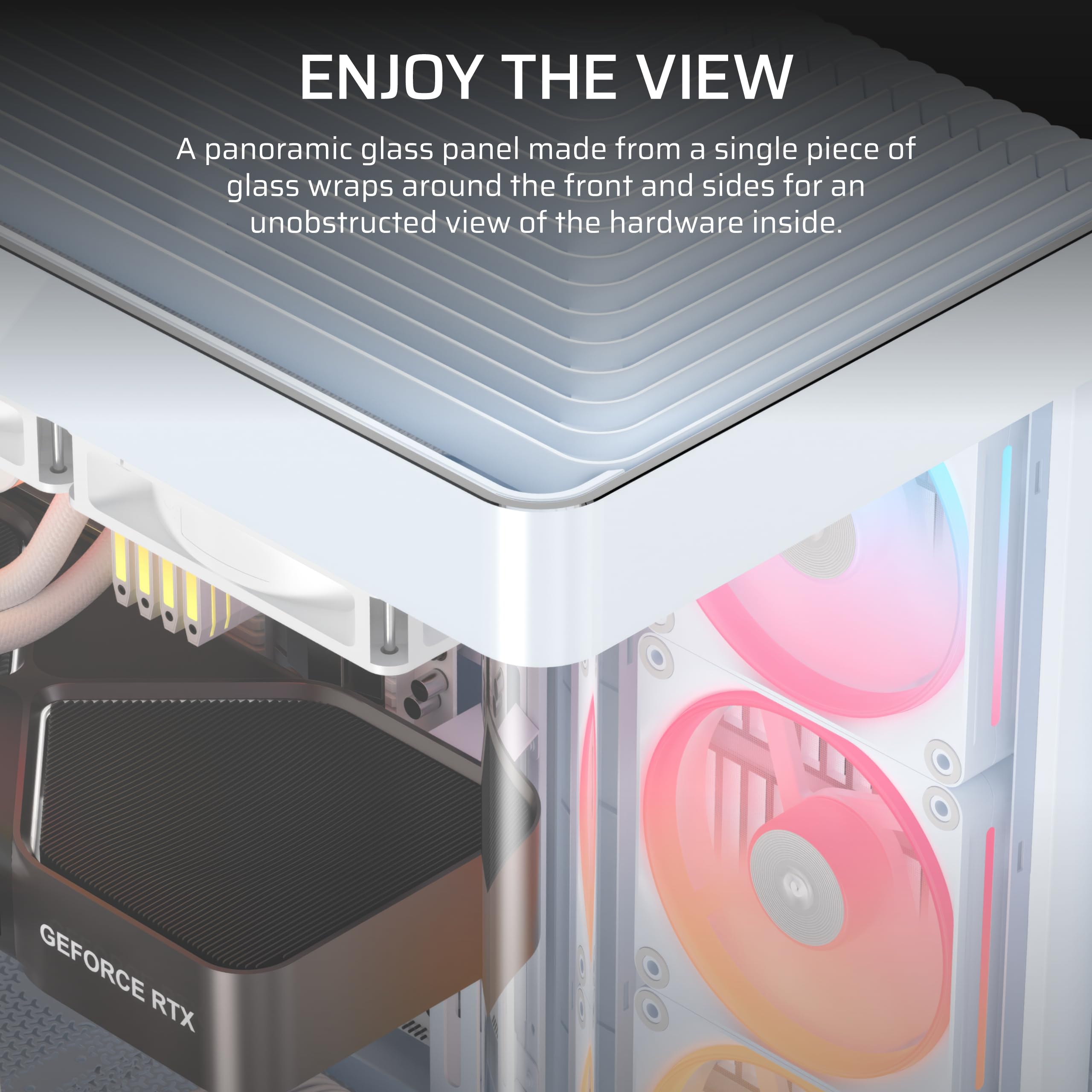 CORSAIR FRAME 4500X LX-R RGB LINK Panoramiczna szklana obudowa PC Mid-Tower - system montażu InfiniRail, pasuje do podwójnych grzejników 360 mm, GPU Anti-Sag, 3 x wentylatory LX120R RGB LINK w
