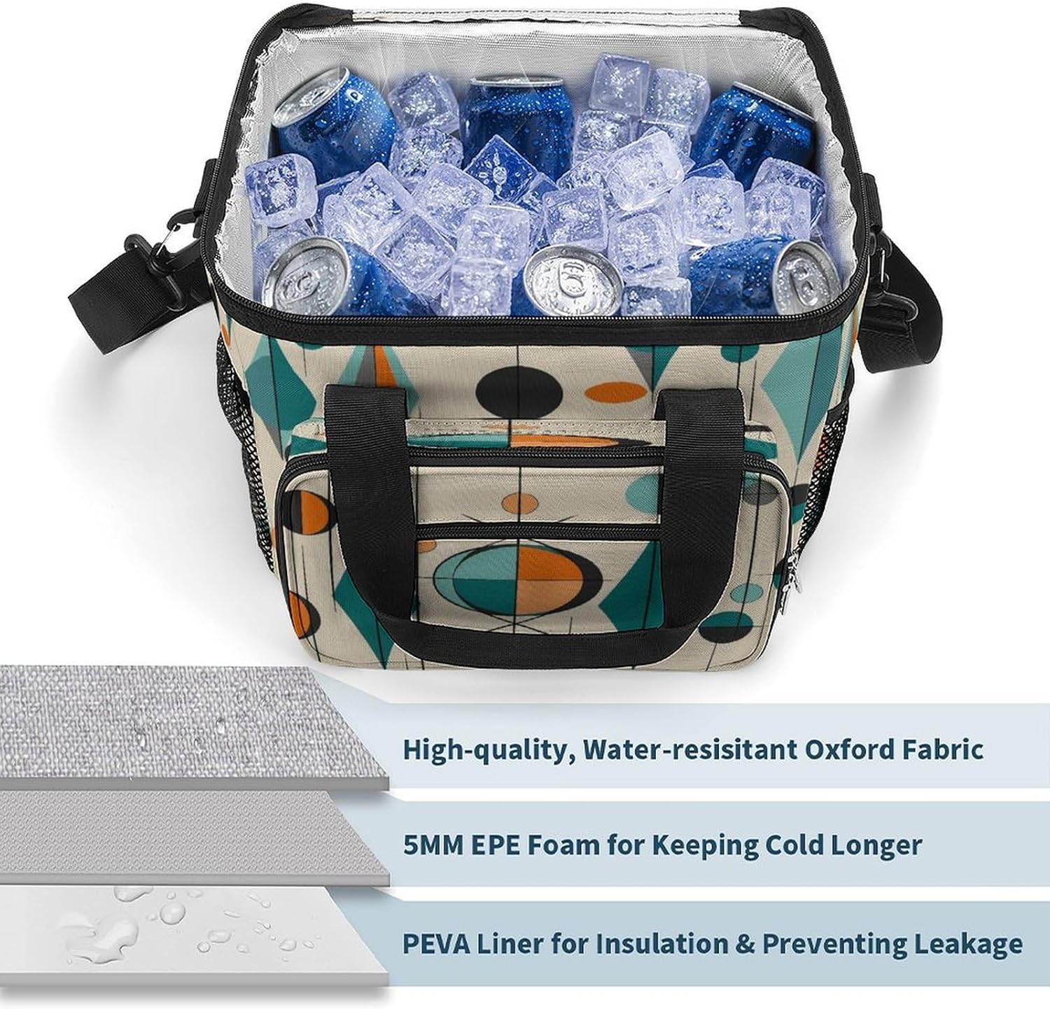 Mid Century Geometric Cooler Bags Portable Soft Cooler Bag Lightweight Ice Chest Insulated Lunch Bags Camping Cooler Bag Cooler Lunch Tote Coolers for Picnic Travel Beach