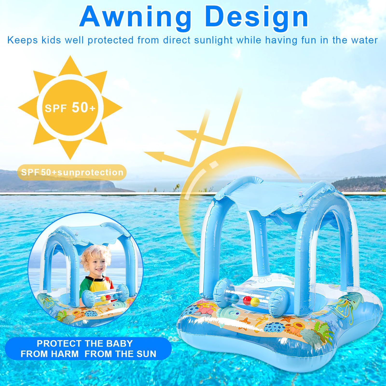 Anneaux de natation avec auvent - VGEBY - Pour bébé - PVC environnemental - Rond - Extérieur