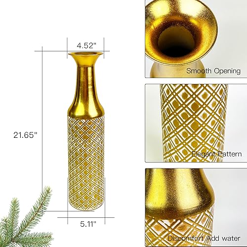 Miniatura 2 de Jarrón de piso alto, jarrón decorativo de metal dorado de 21.65 pulgadas de alto, jarrón grande para decoración del hogar