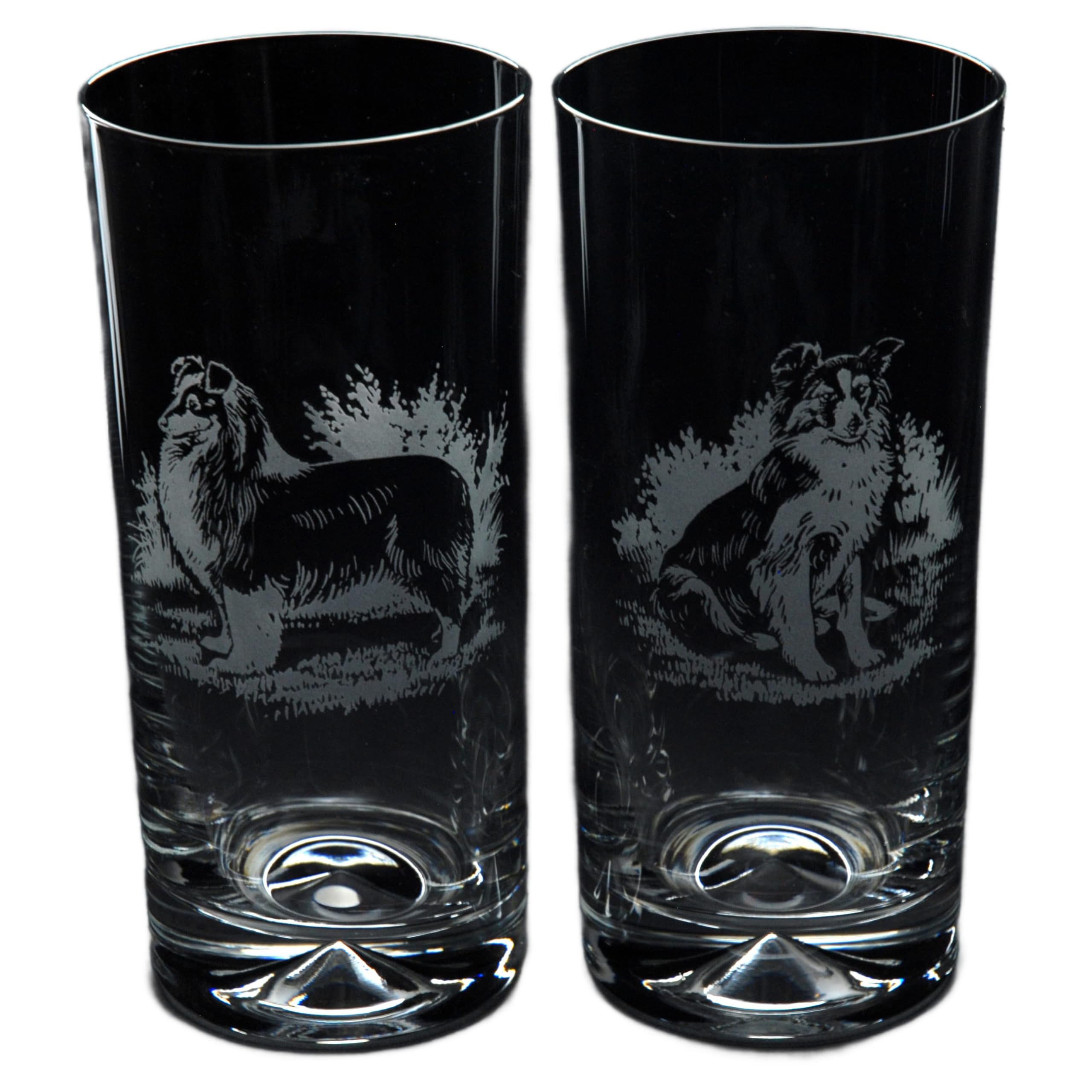 GLYPTIC Glass Art Sheltie Dog Placement Hand Etched/Engraved Highball Glass โ image 1