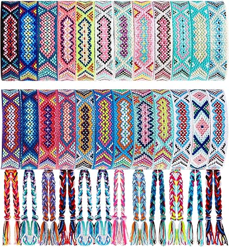 Henoyso 24 pulseras tejidas de la amistad a granel ajustables trenzadas Nepal pulseras con un nudo deslizante, regalo para niños, adolescentes,