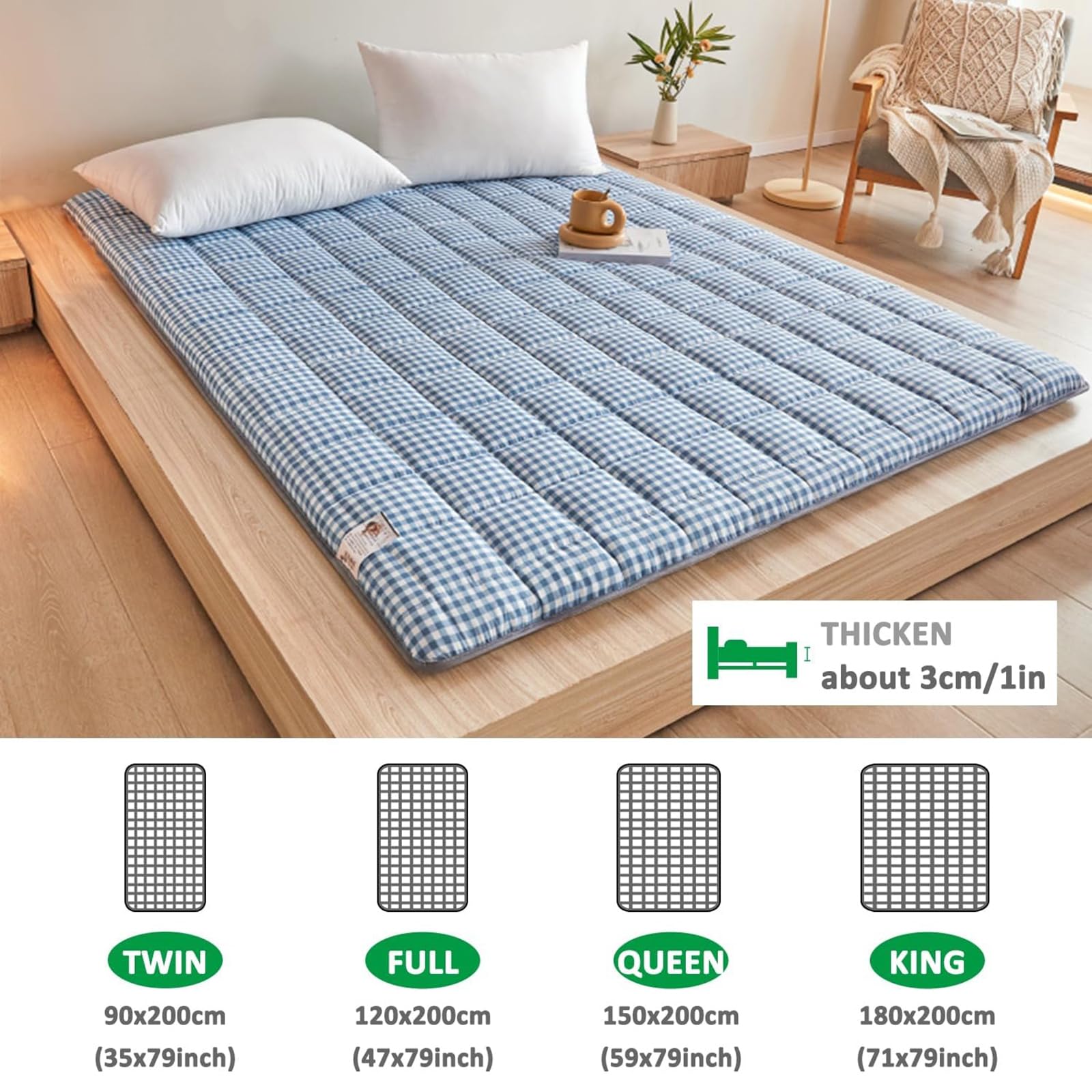 Tatami Bodenbettplatte Aus Massivholz – Faltbare Rollmatte 3 Cm Hoch, Atmungsaktiv, Für Futon & Gäste