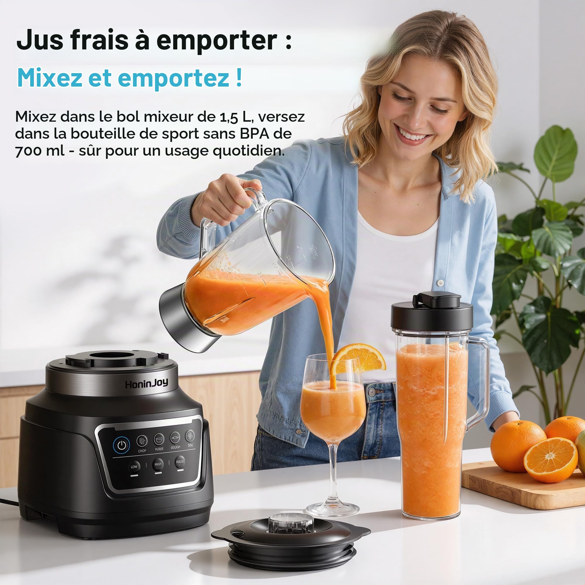 Cuisine Multifonctions 10-En-1, Hachoir De 2l Pour La PréParation De PâTe Le Tranchage Et Le RâPage Mixeur 1300W Avec Bol En Verre De 1,5l Pour Smoothies Lavable Au Lave-Vaisselle