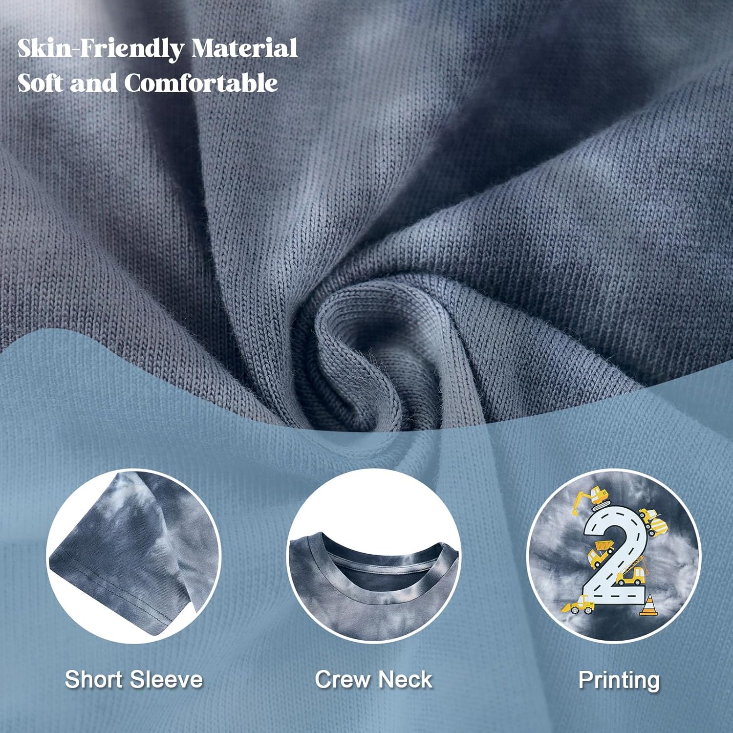 Lovekider 2-5 Years Birthday Boy Shirt Construction Party T-Shirts Excavator Cotton Short Sleeve Tee Dark Grey - Image 4