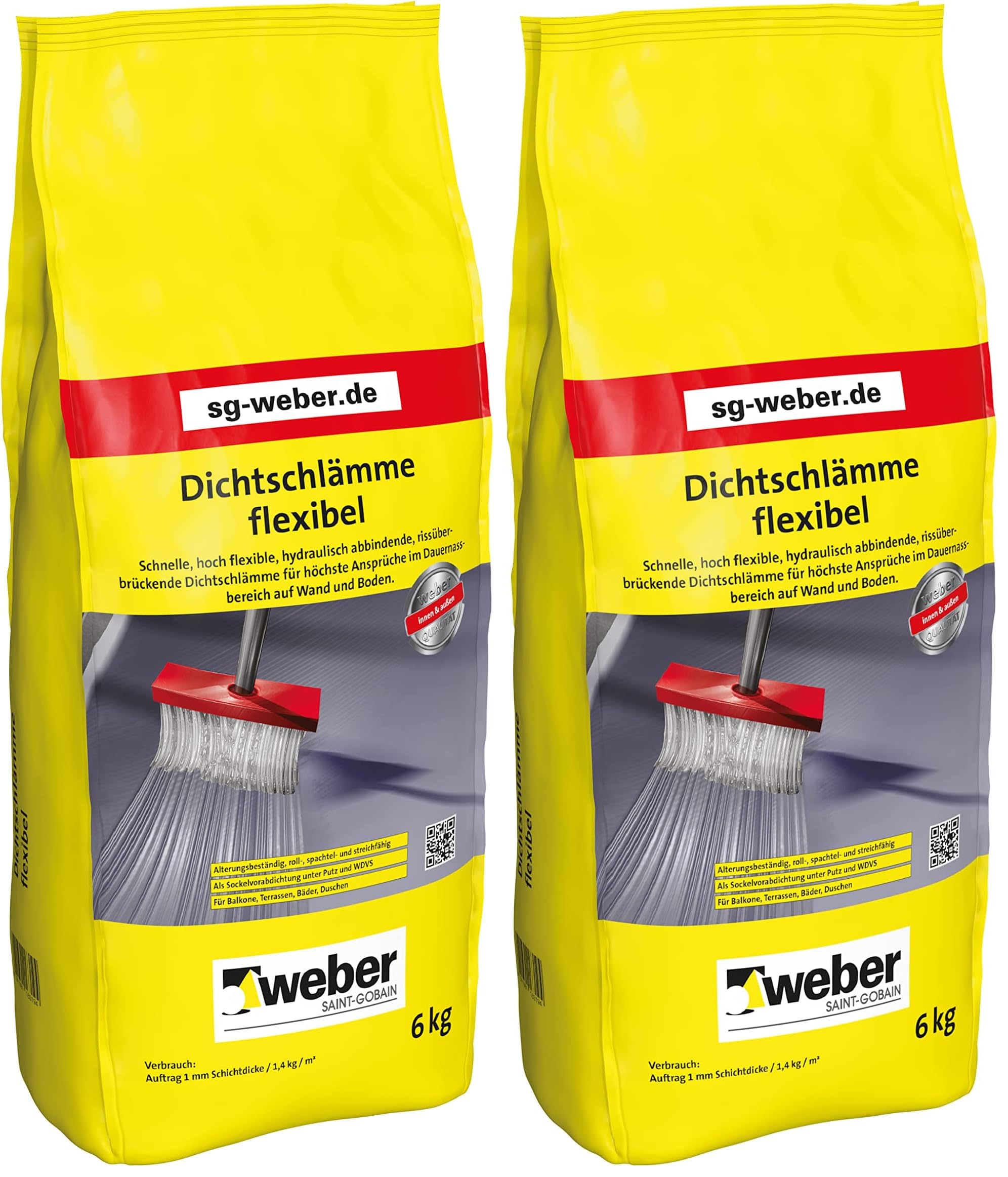 WEBER | Dichtschlämme flexibel 6 kg | frostbeständig, alterungsbeständig & sulfatbeständig | für Innen & Außen | Abdichtmasse Badabdichtung (Packung mit 2)