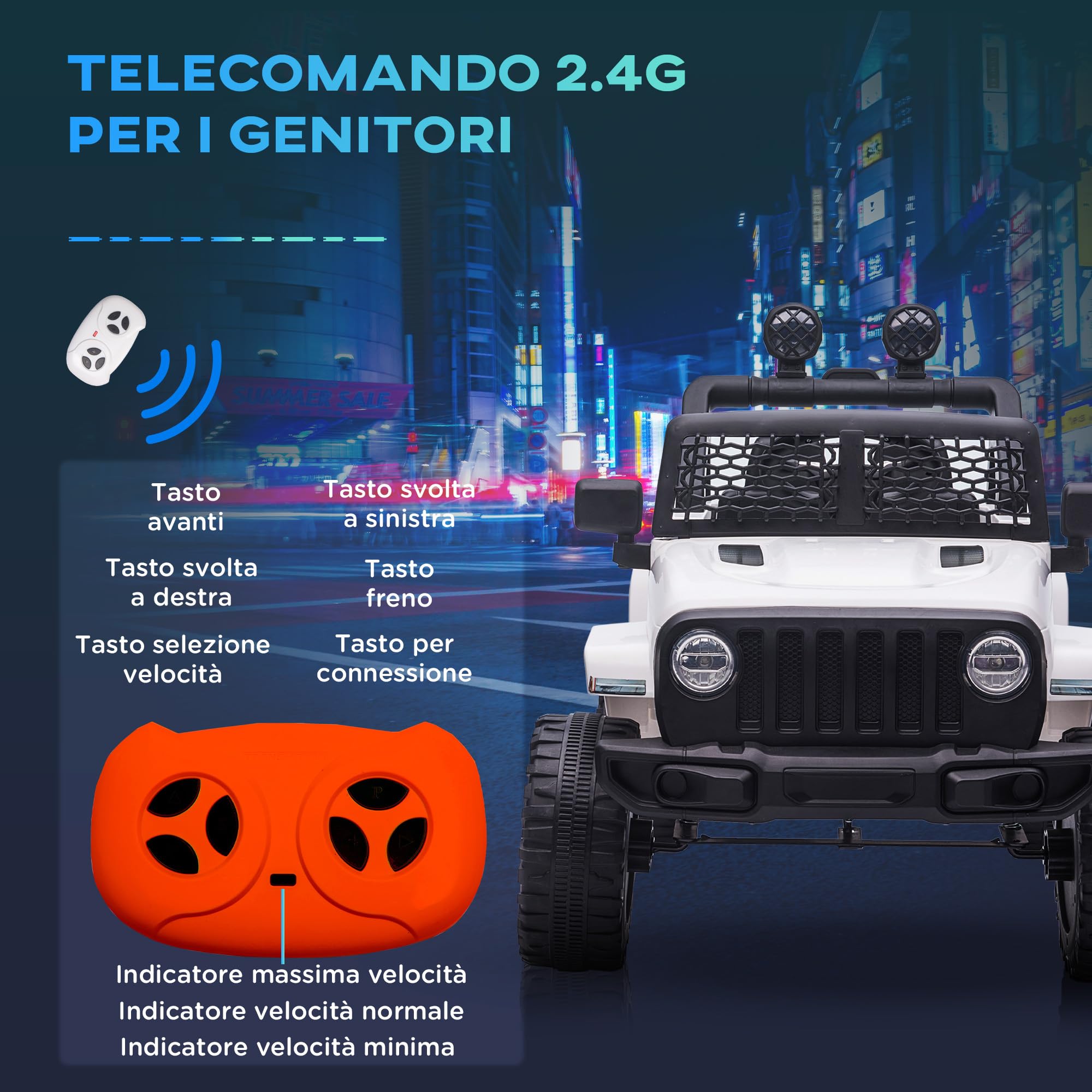 HOMCOM Macchina Elettrica per Bambini 12V Fuoristrada, 100x65x72 cm Bianco | Auto Elettrica per Bambini con Telecomando, 2 Motori e 2 Portiere, Velocità 3-5km/h