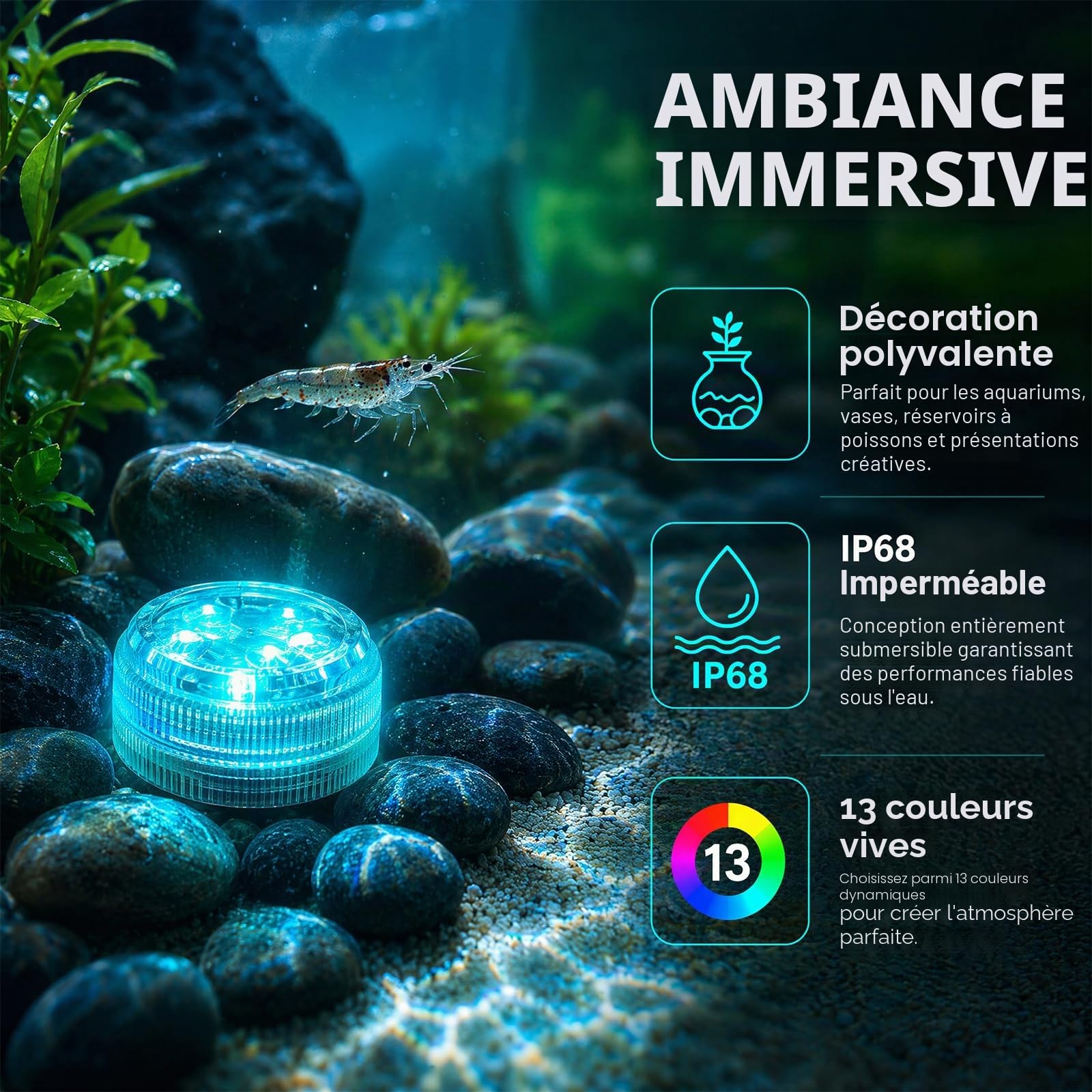 12PCS Mini Lumières LED Submersible, Lampe sous-Marines Étanche RGB avec Télécommande, Multicolore LED Eéclairage Bassin, Lampe Aquarium pour Aquarium, Base de Vase, Étang, Piscine, Baignoire