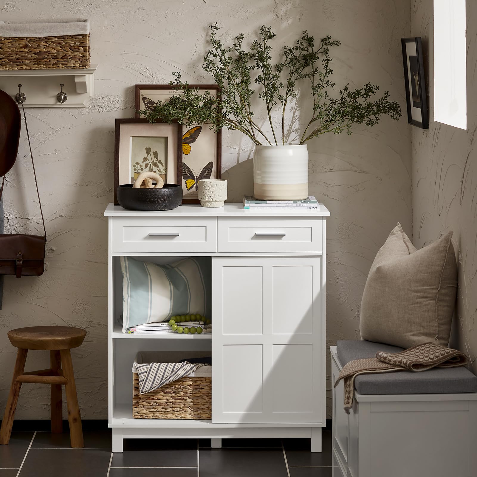 SoBuy Credenza con ante scorrevoli, Mobile da cucina, Armadio da soggiorno, Buffet Bianco 80x40x85cm FSB84-W