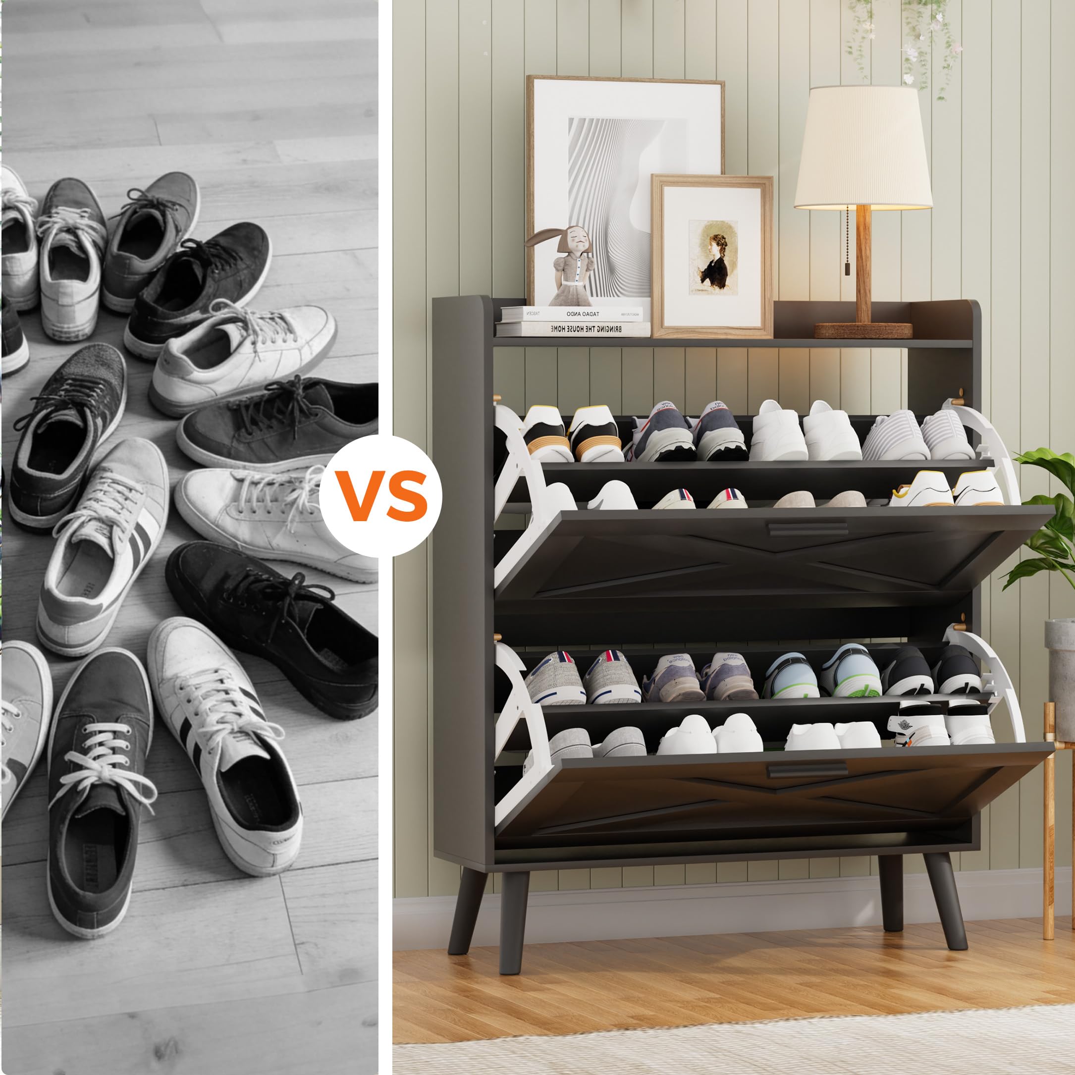 Homleke Farmhouse Shoe Storage Cabinet with Flip Drawers & Barn Door Design — product photo