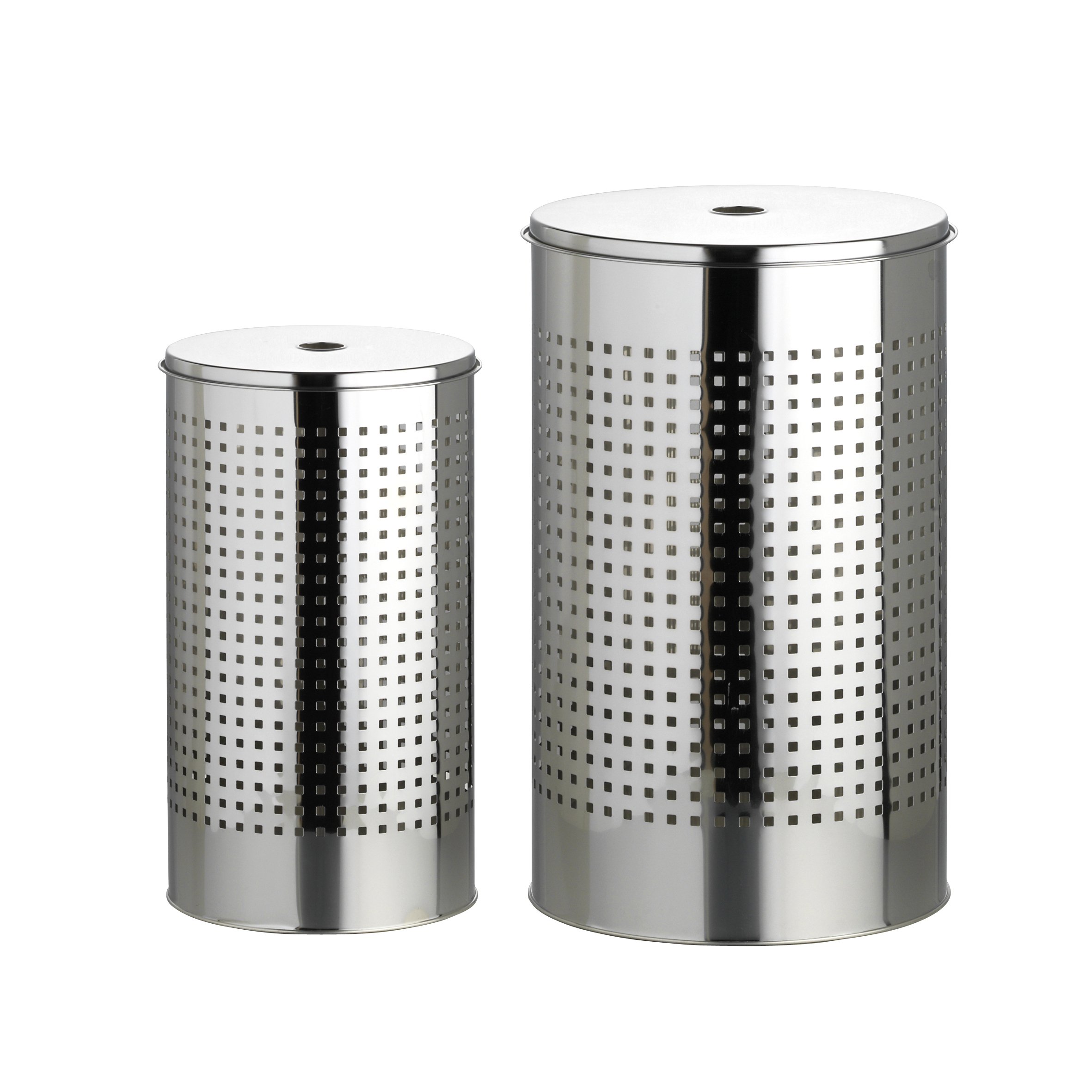 axentia Wäschentonnenset, bestehend aus zwei verschiedenen Wäschebehältern, mit schwarzem Kunststoffboden gegen Verkratzungen, mit moderner Lochmusterung, Wäschetonne aus hochwertigem, robustem Edelstahl, das Volumen der Tonnen beträgt ca. 35 l und ca