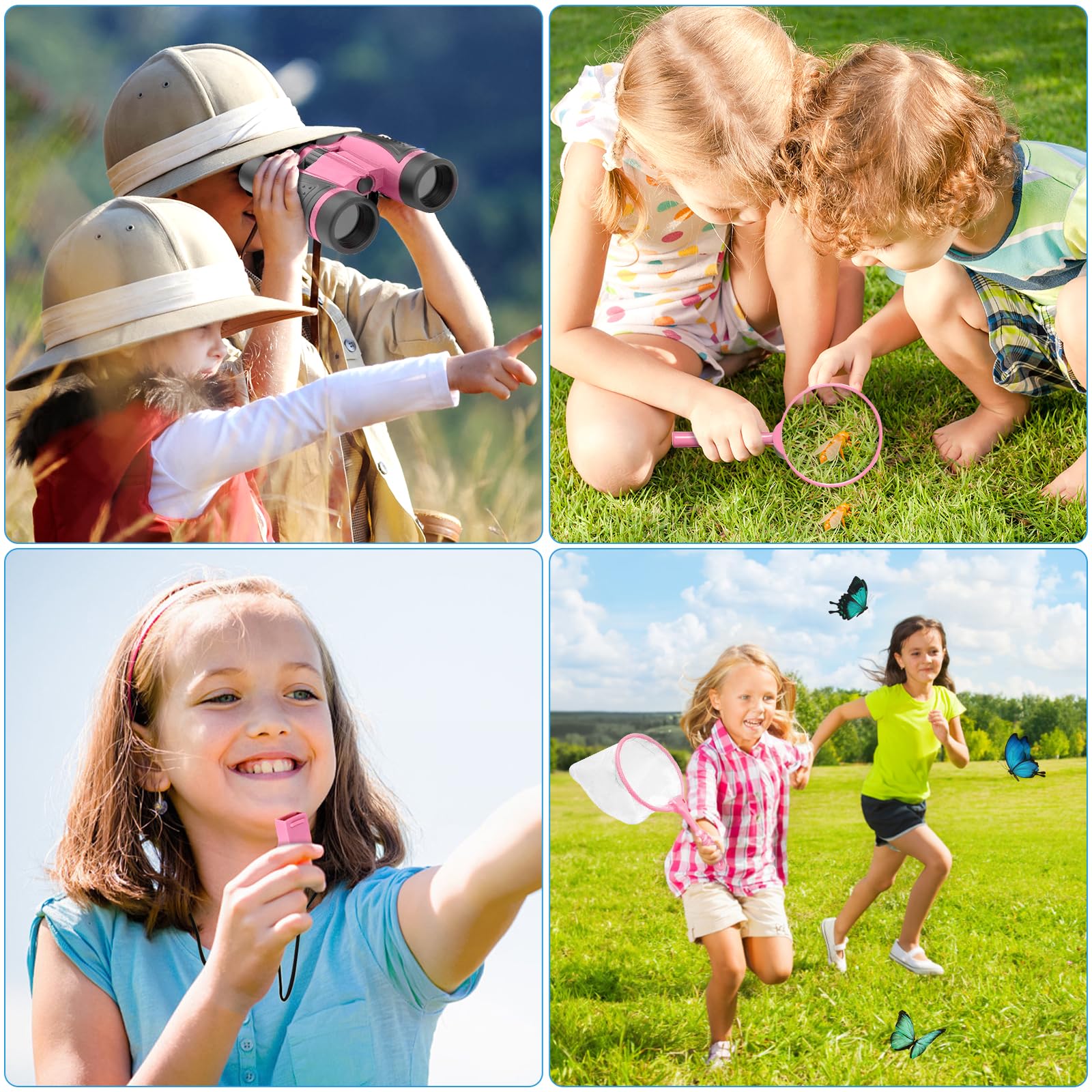 23 PCS Kit Esploratore Bambini, Set di Esplorazione per Bambini, Set Explorer Outdoor Giocattoli, con Binocolo, Cappello, Gilet, per età 3+, Anni, Kit di esplorazione Regalo (Rosa)