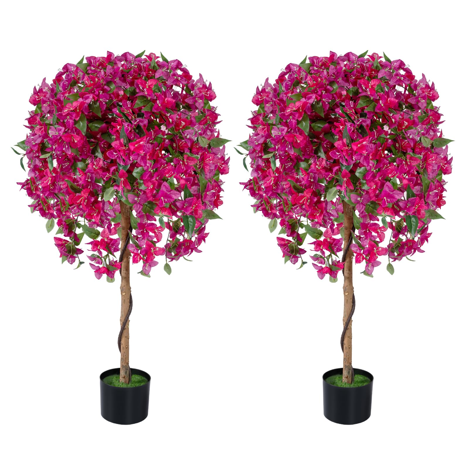 LIFEZEAL Set di 2 alberi artificiali bouganville 130 cm, pianta finta in vaso con fiori vivi, fogliame realistico, rami regolabili, base cemento stabile, decorazione per interni ed esterni, balcone