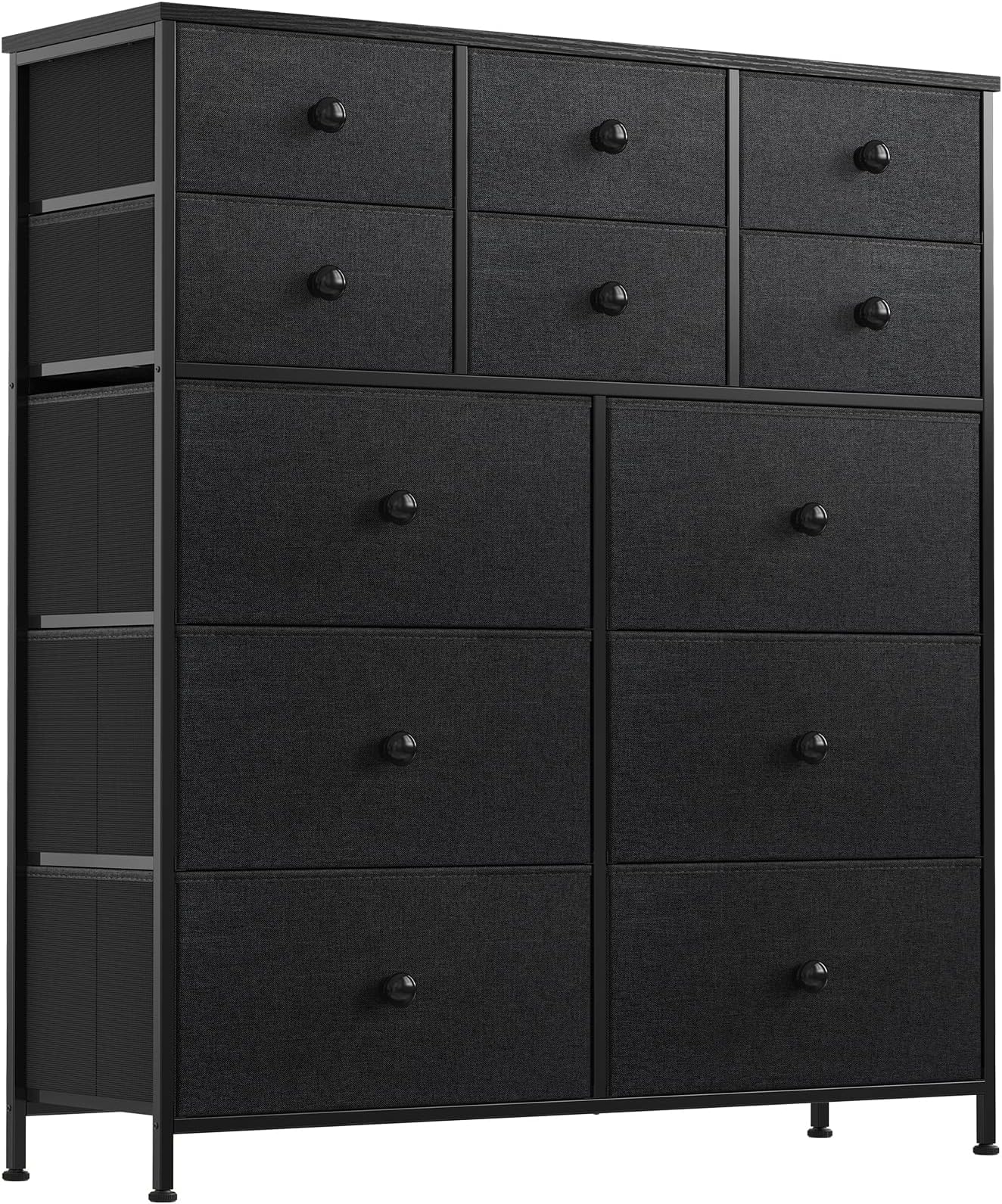 REAHOME Dresser for Bedroom with 12 Drawers, Chest of Drawers, Steel Frame, Wooden Top, Large Capacity Organizer Tower Living Room Entryway Office, Black Grey