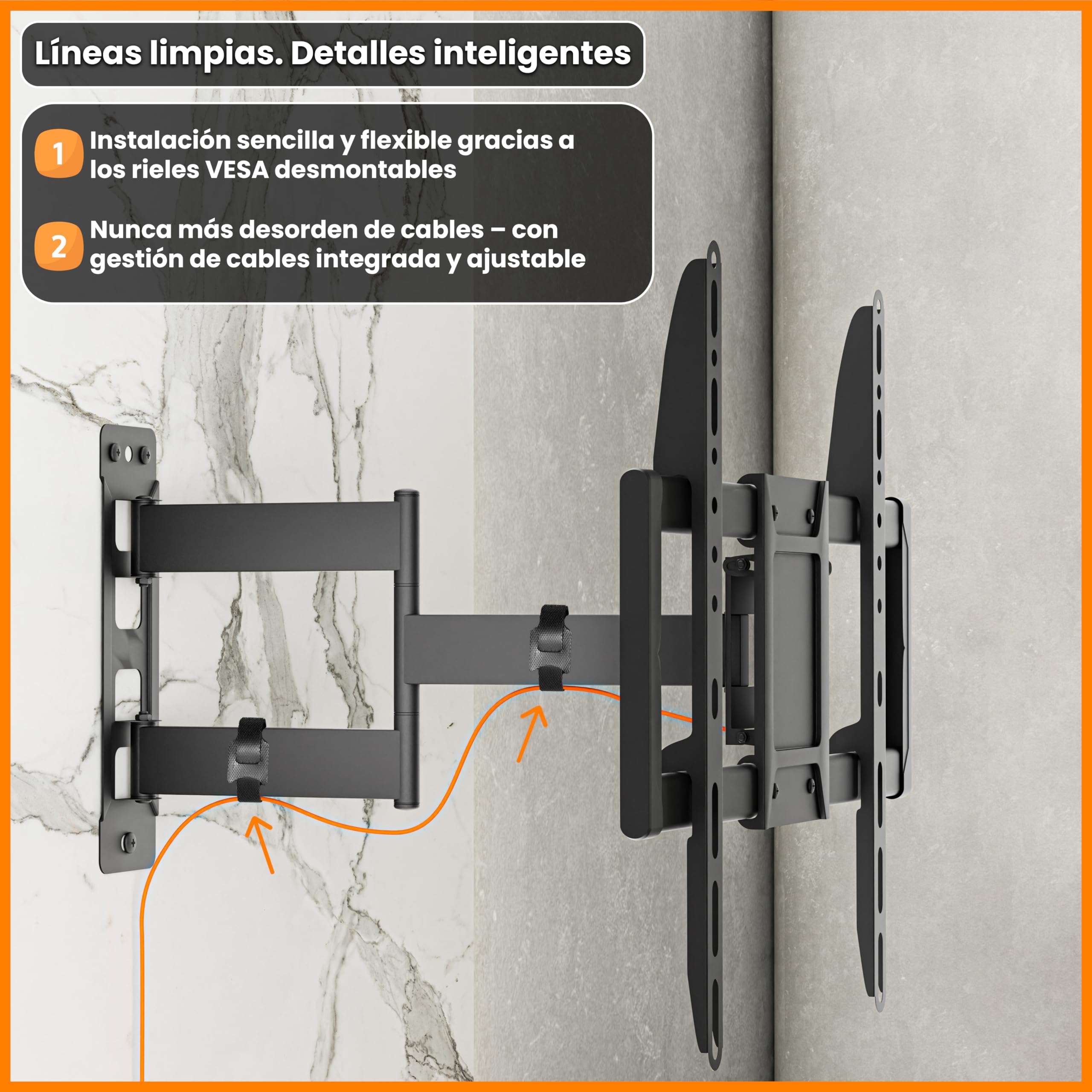 EasyLife ProMount HD75 Compact Soporte de Pared para TV Televisores de 32 a 75 Pulgadas Hasta 50KG, VESA 600x400mm – Diseño de un Solo Brazo, Giratorio e Inclinable para LED, LCD con Gestión de Cables