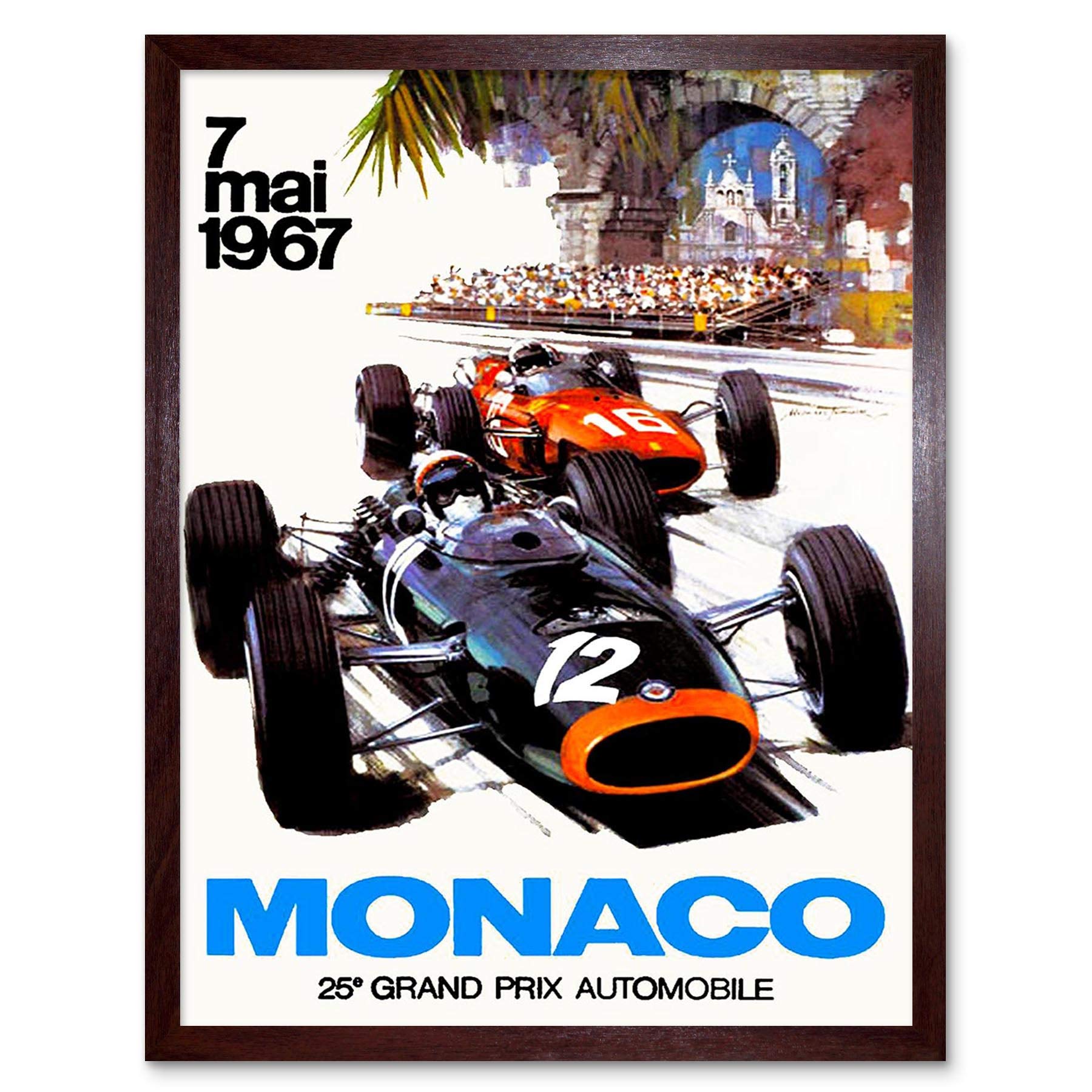 Wee Blue Coo Vintage Transport Monaco 25 Grand Prix Automobile 1967 Race Art Print Framed Poster Wall Decor 12X16 Inch