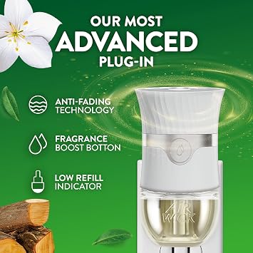 Air Wick Plug-In Scented Oil Refills, 4 Count, Warm Woods & Jasmine, Air Freshener, Essential Oils