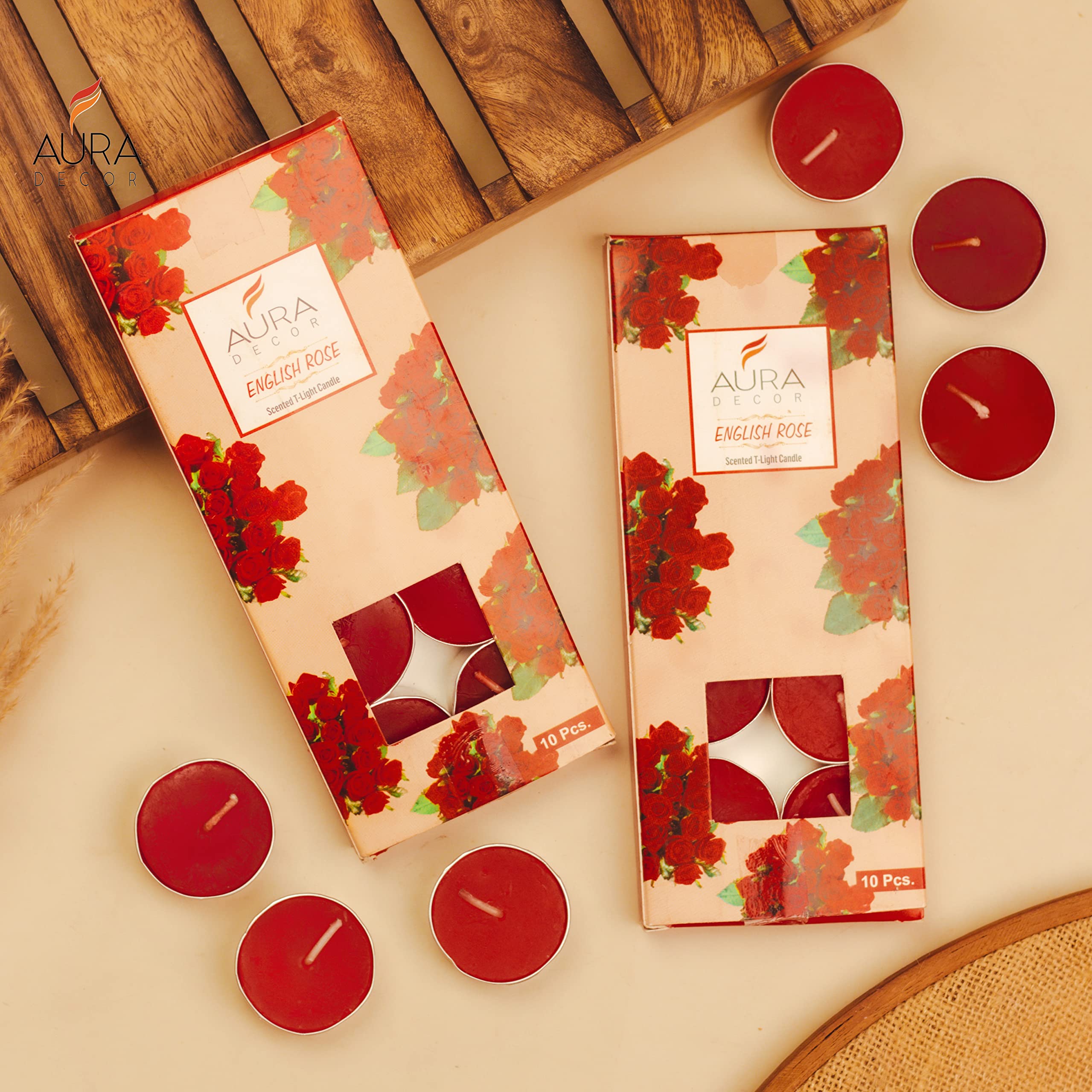 AuraDecor Scented Tealight Candles, Pure Wax 20 Pcs (English Rose)