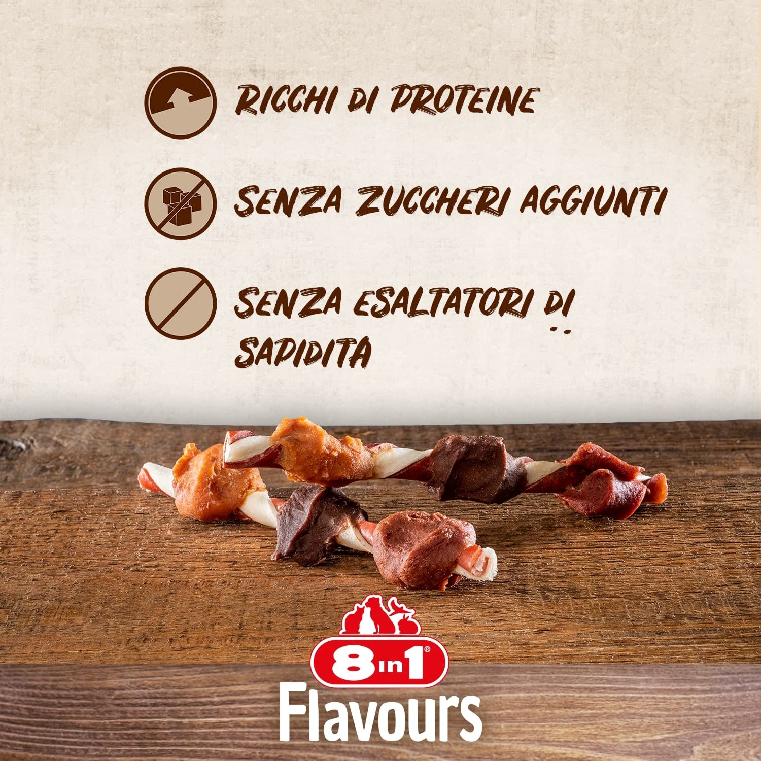 8in1 Triple Flavour Skewers Bastoncini da masticare per cani - Snack da masticare con carne extra, confezione da 113 g (ca. 6 pezzi)