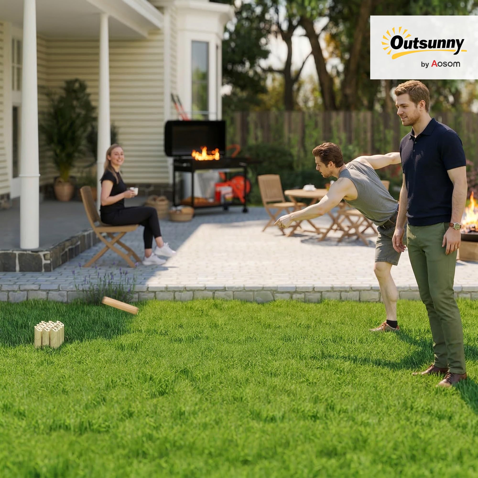 SPORTNOW Mölkky Gioco di lancio in legno Kubb gioco vichingo con 12 skittles, 1 piano, per famiglia, gruppi di giardino, picnic, spiaggia, tempo libero