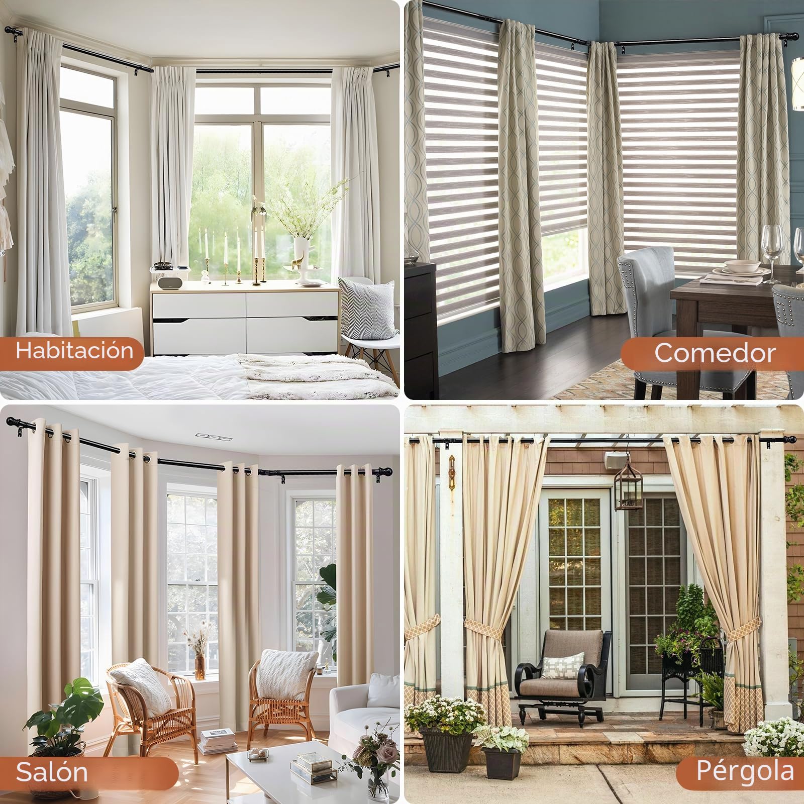 Barras de Cortina para Ventanas Saledizas, Barra de Cortina Curvada para Ventanas de 76 a 460 cm, 2 Codos Incluidos, 25 mm de Diámetro, Barra de Cortina Negra Resistente de 3 Lados para Dormitorio