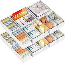 DIMJ Wardrobe Organizer Drawer Organizer, Drawer Dividers Drawer Dividers Drawer Organizer for Socks, Underwear, 12 Pieces, White