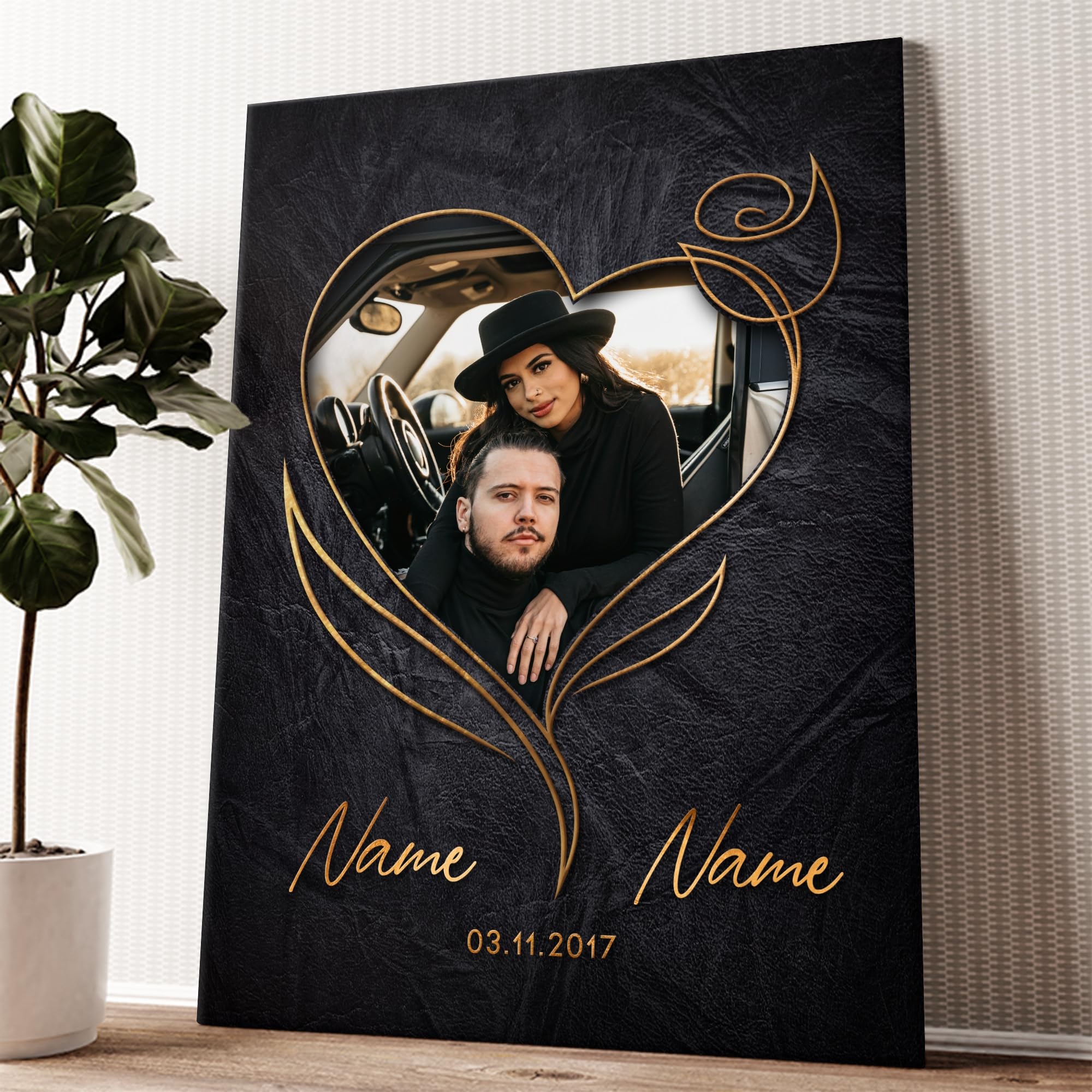 Liebesleinwand Foto Leinwand personalisiert Elegante Rosenpracht | Geschenk für sie oder ihn zum Jahrestag, Verlobung, Hochzeitstag | Leinwand mit Foto gestalten mit Namen und Datum
