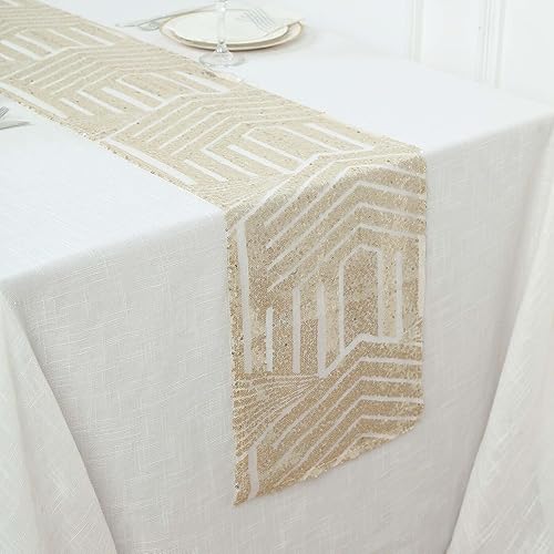 Miniatura 7 de Efavormart - Camino de mesa de tela de tul geométrico con lentejuelas brillantes de 12 x 108 pulgadas